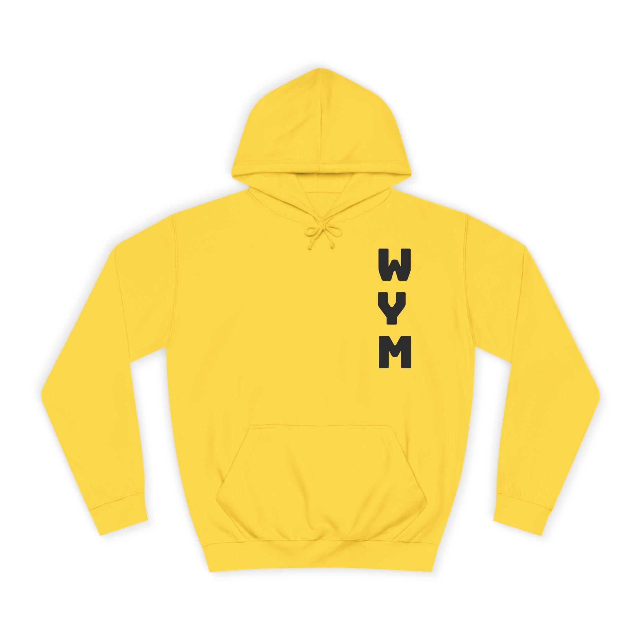 WYM Vertical Letter Hoodie — Minimal College-Style Pullover