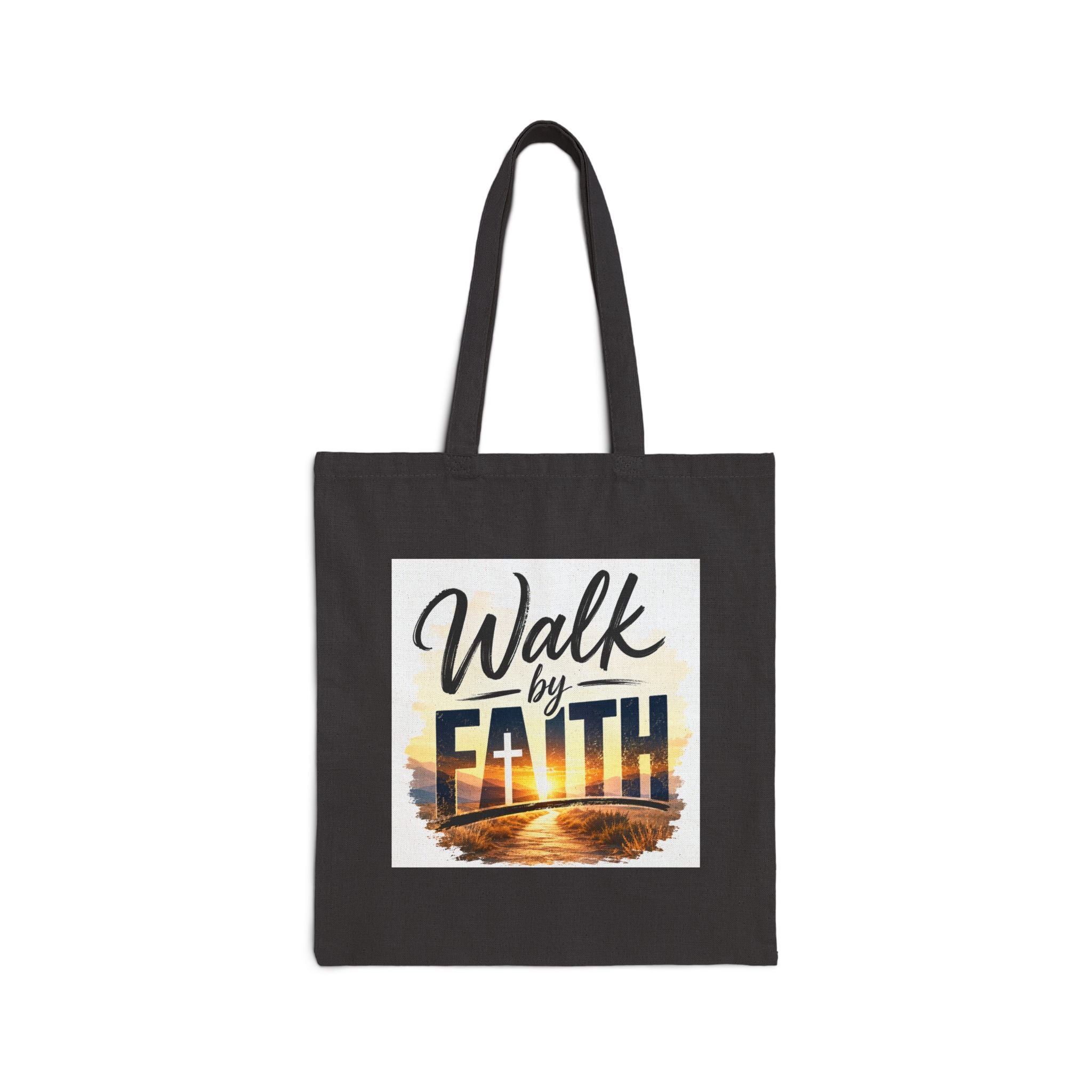Wear Your Moment Walk by Faith Canvas Tote Bag – Inspirational Christian Beach Bag, 12 oz Cotton, Natural/Black