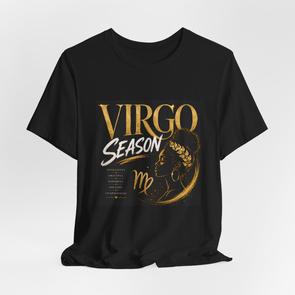 Virgo Season T-Shirt — Gold Astrology Tee with 'Virgo Season' Text