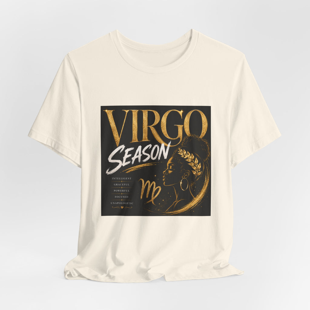Virgo Season T-Shirt — Gold Astrology Tee with 'Virgo Season' Text