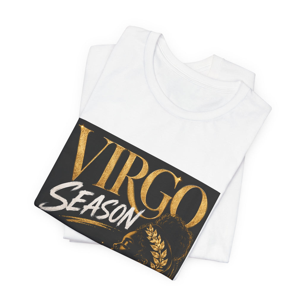 Virgo Season T-Shirt — Gold Astrology Tee with 'Virgo Season' Text