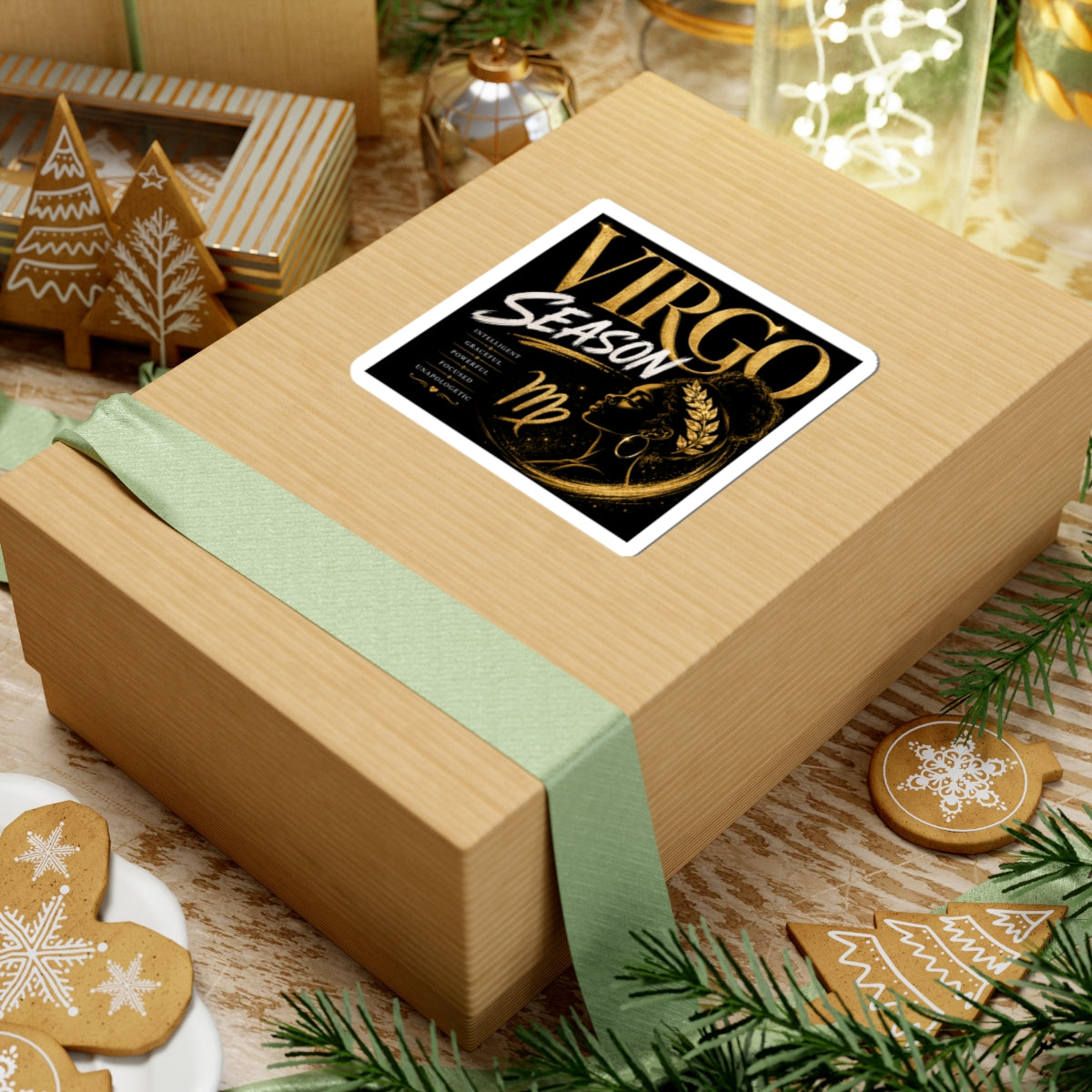 Virgo Season Kiss-Cut Sticker — Gold Zodiac Virgo Design