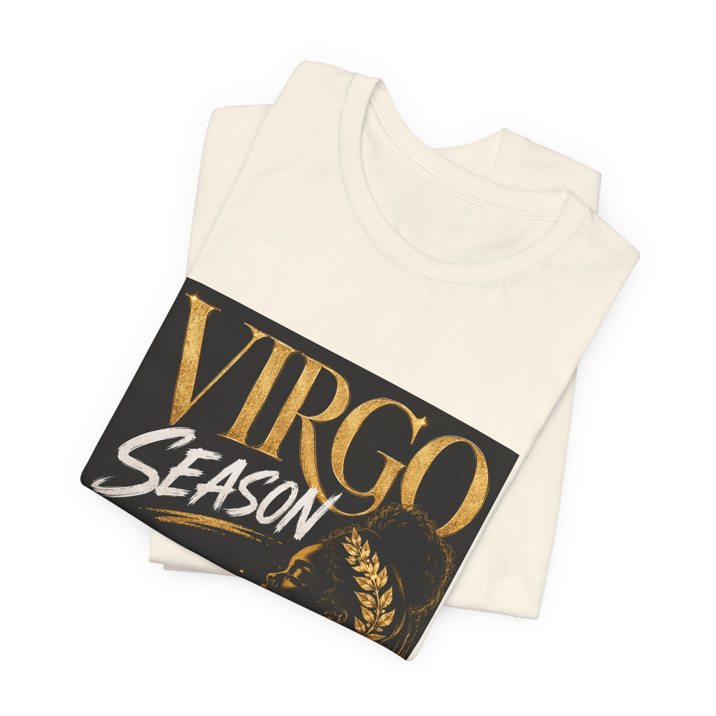 Virgo Season T-Shirt — Gold Astrology Tee with 'Virgo Season' Text