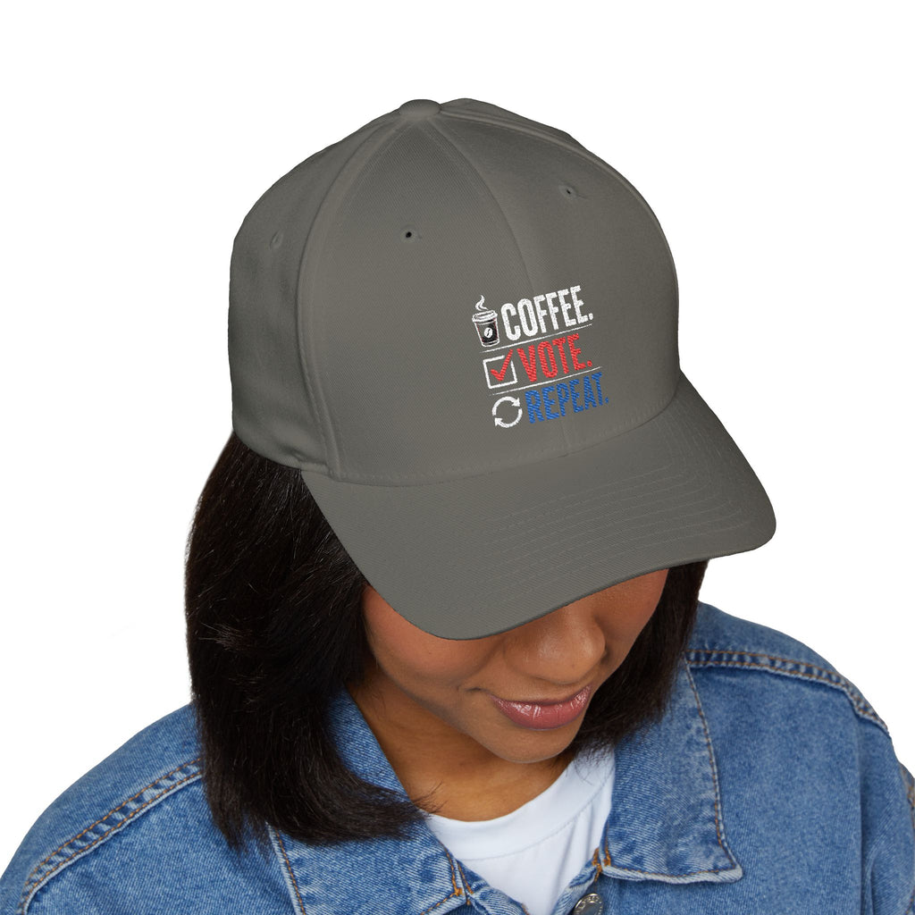 Embroidered 'Coffee. Vote. Repeat.' Cap — Political Activism Baseball Hat