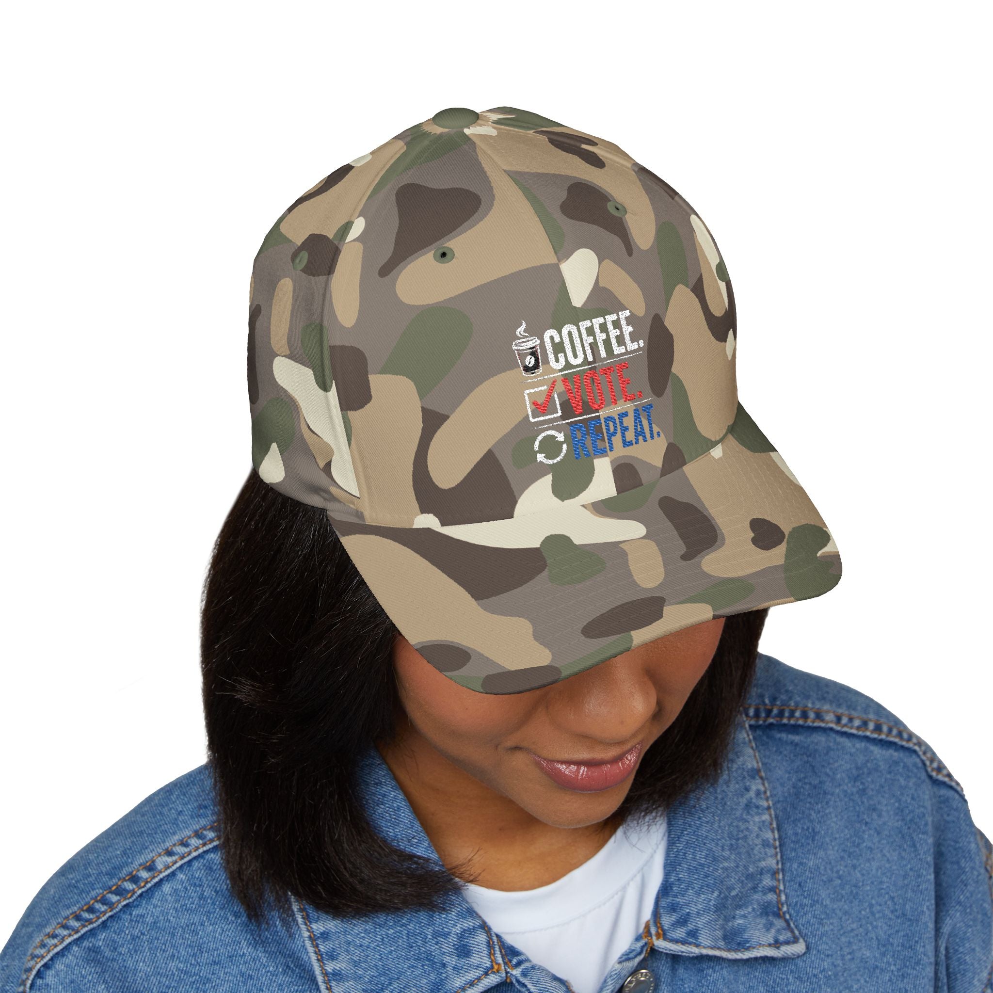 Embroidered 'Coffee. Vote. Repeat.' Cap — Political Activism Baseball Hat