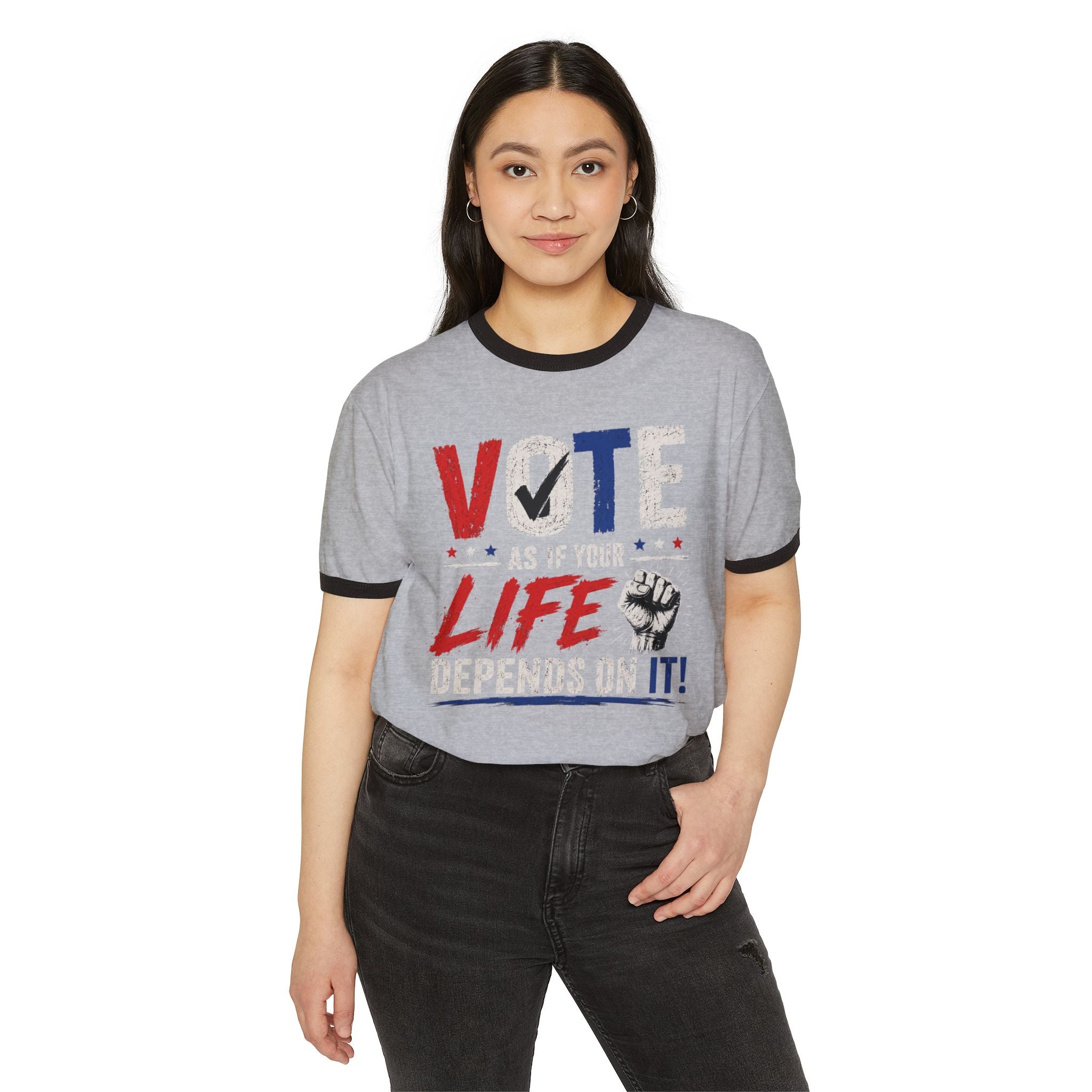 Vote As If Your Life Depends On It Ringer T‑Shirt — Patriotic Voter Awareness Tee