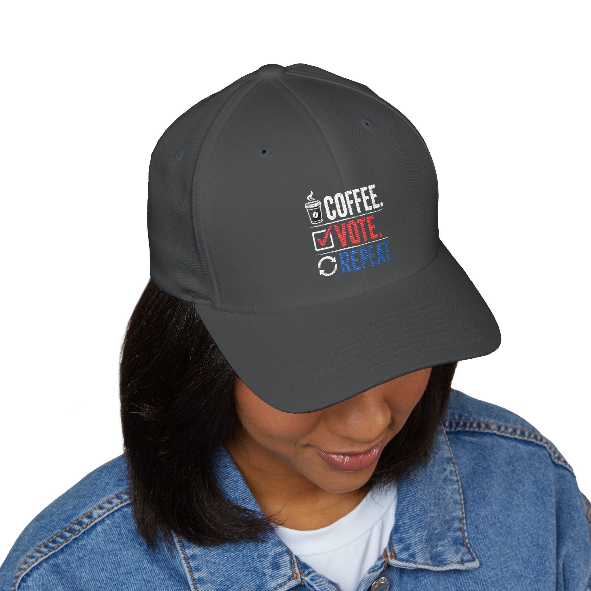 Embroidered 'Coffee. Vote. Repeat.' Cap — Political Activism Baseball Hat