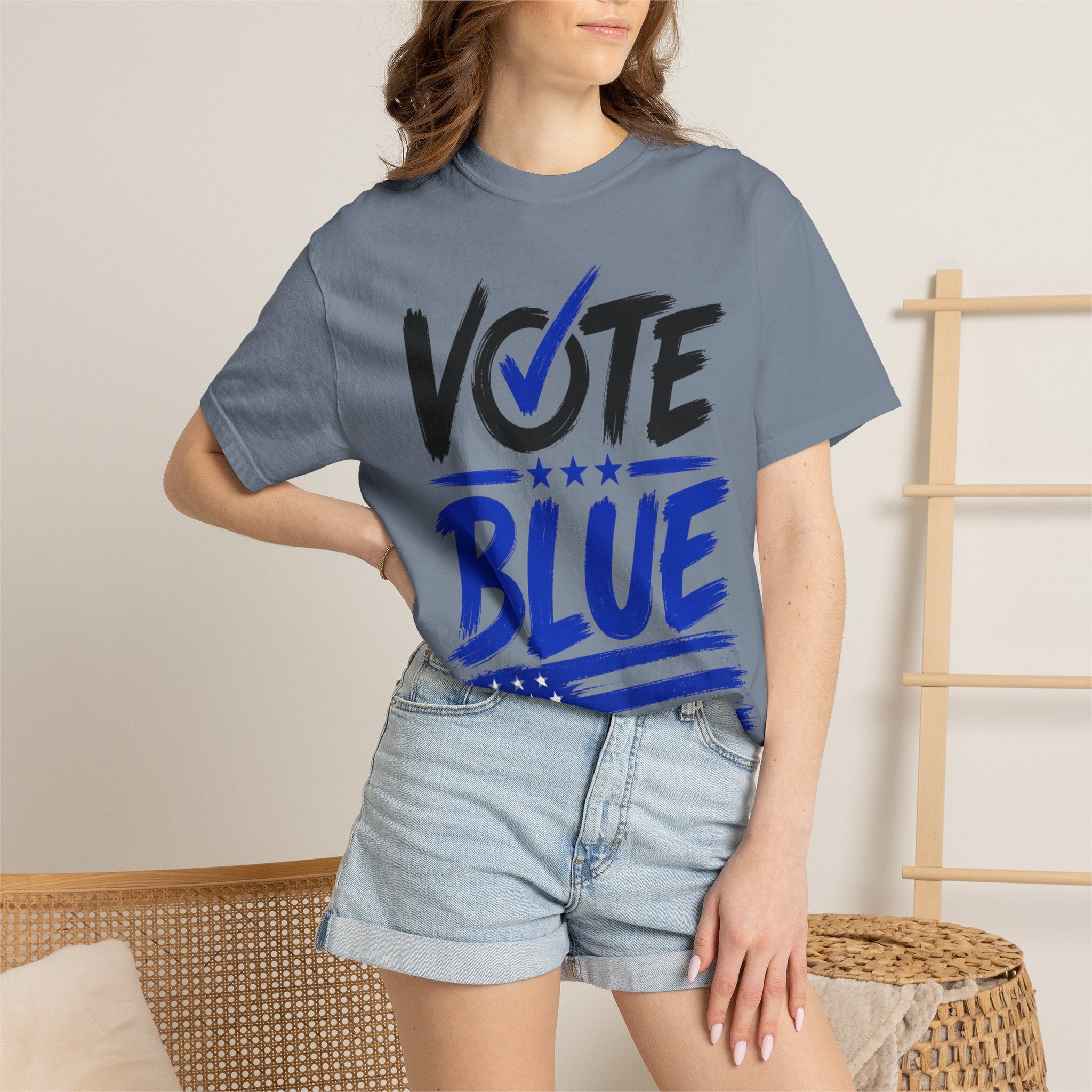 Vote Blue Tee — Garment-Dyed Vintage Style