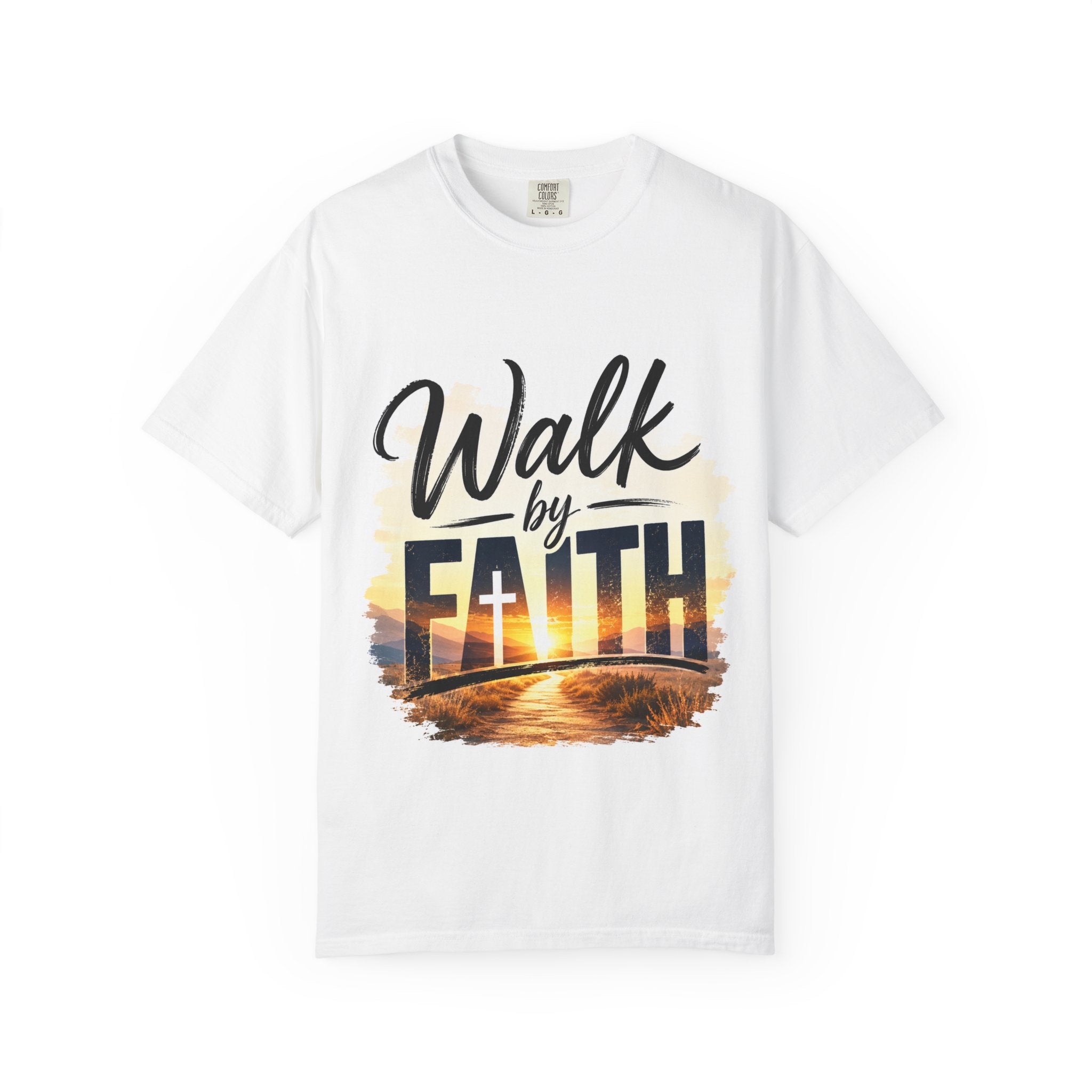 Wear Your Moment Women's Graphic T-Shirt – Walk by Faith Sunrise Cross, Ring-Spun Cotton, Sizes S–4XL