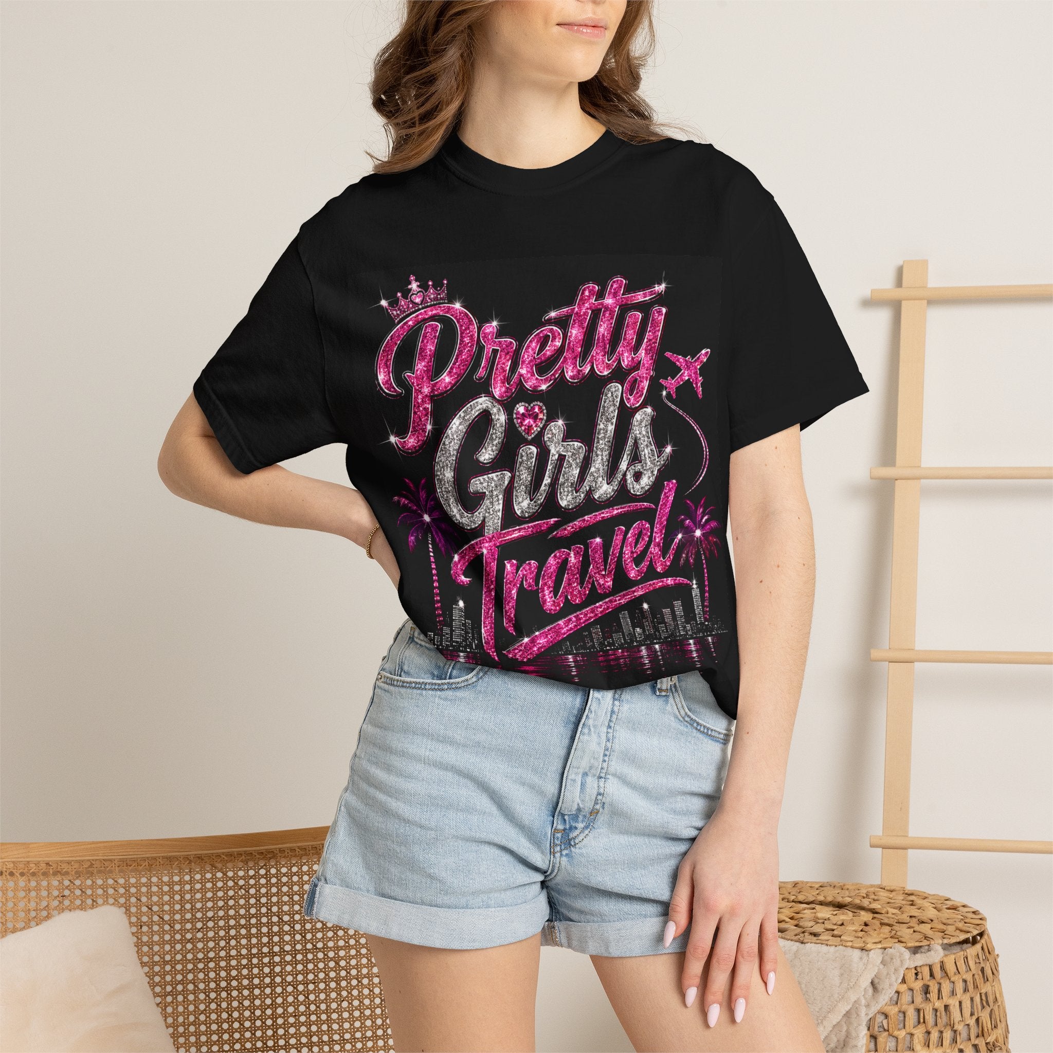 Pretty Girls Travel T-Shirt — Glitter Pink Travel Tee for Women, Bachelorette & Vacation Shirt