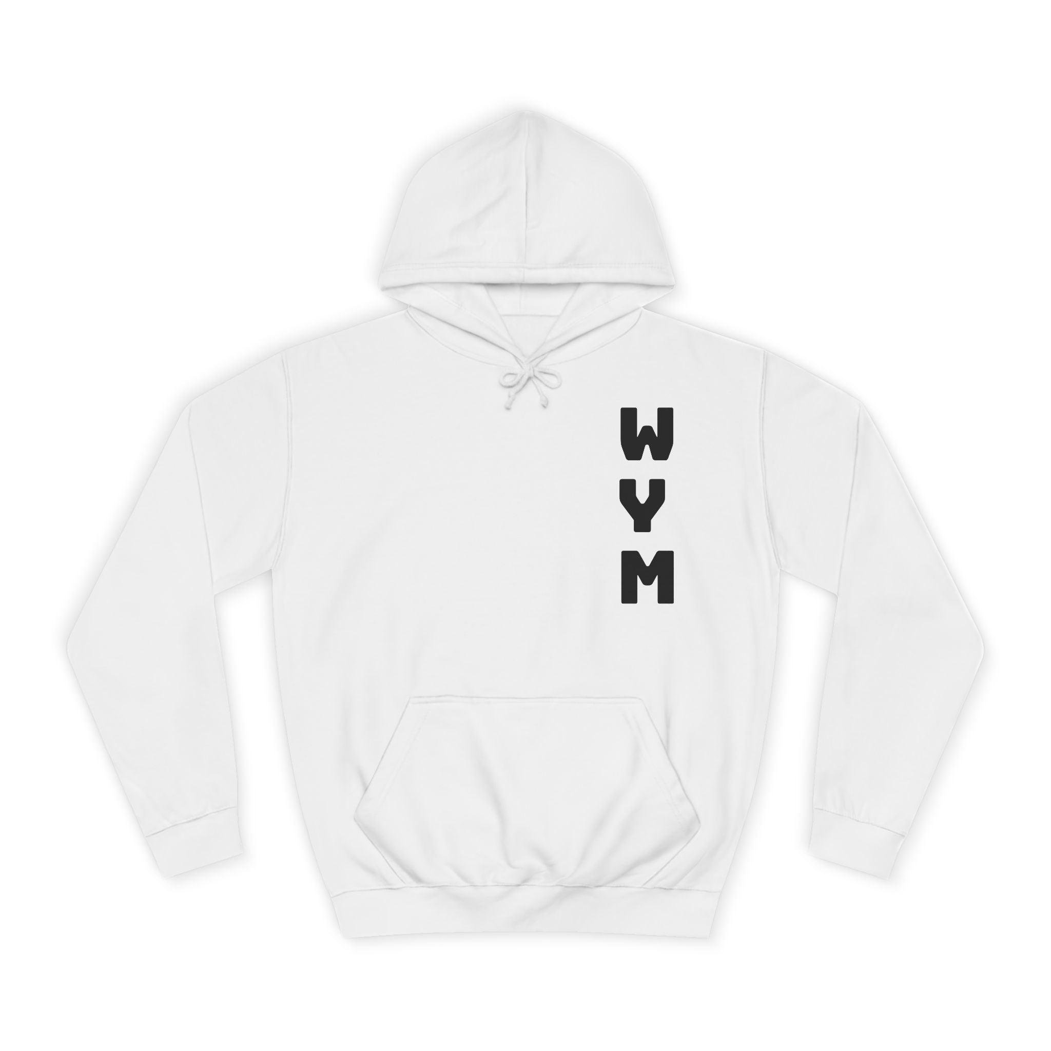 WYM Vertical Letter Hoodie — Minimal College-Style Pullover