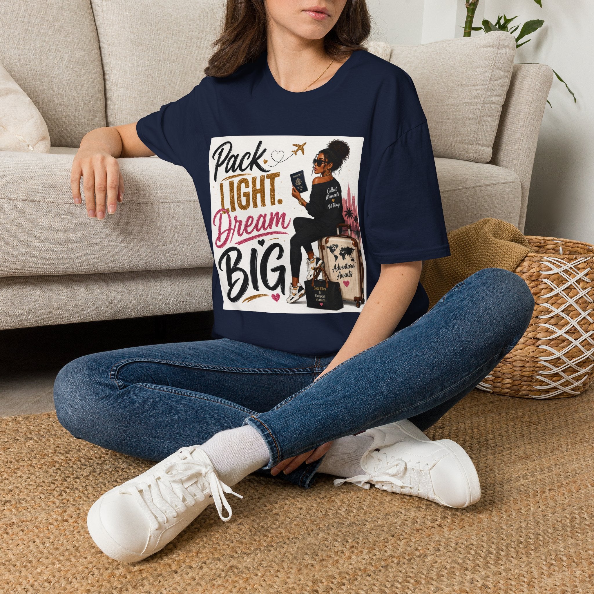 Pack Light Dream Big Travel T-Shirt — Inspirational Vacation Tee for Women