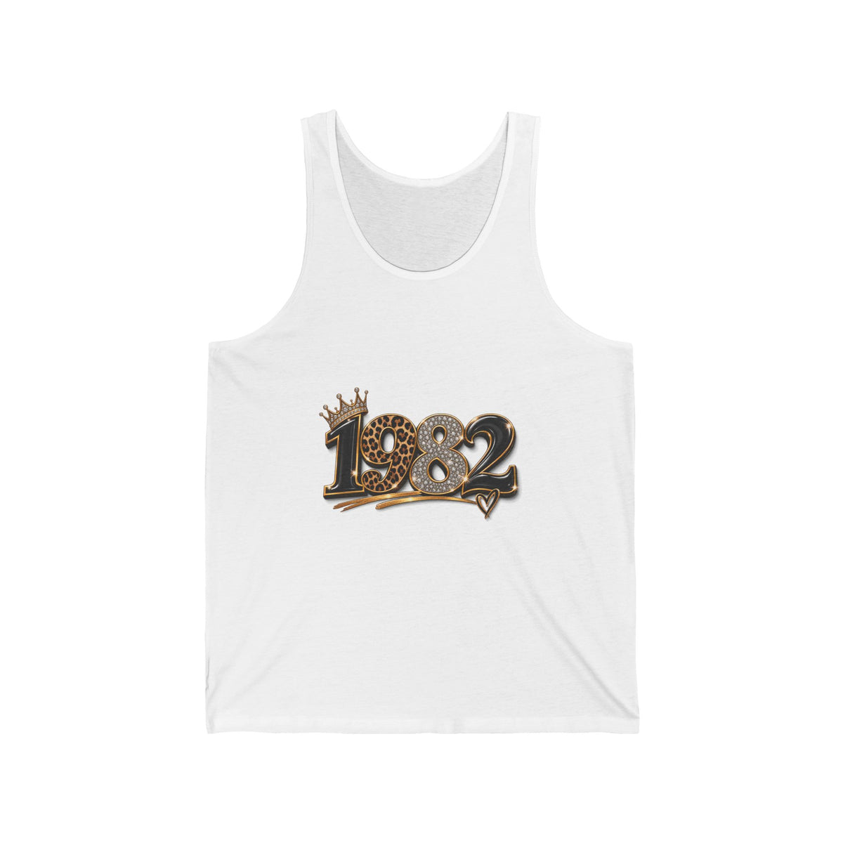 1982 Leopard Gold Graphic Tank Top — Retro Birthday Celebration Tee