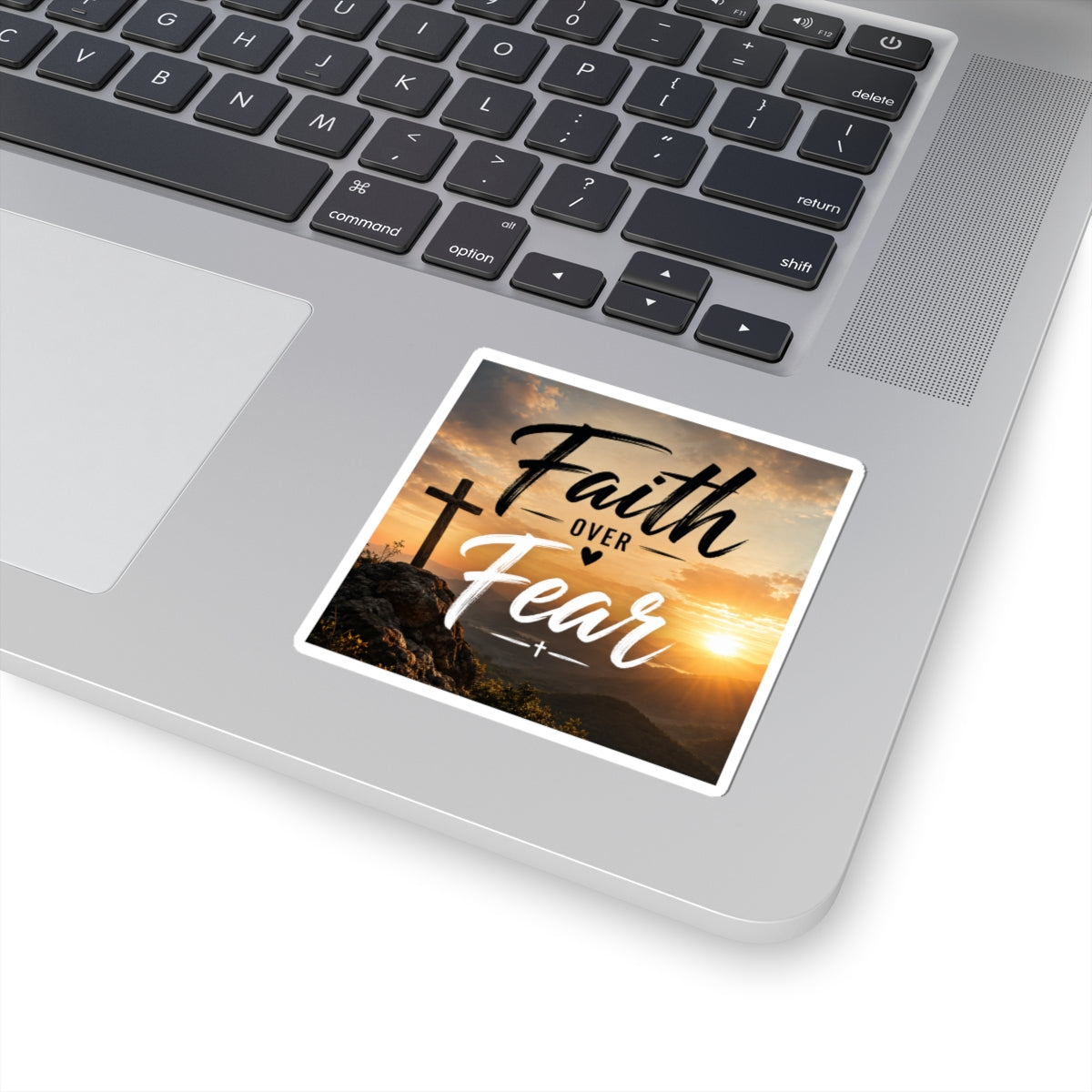 Faith Over Fear Sticker — Inspirational Christian Kiss-Cut Decal (Sunrise Cross)