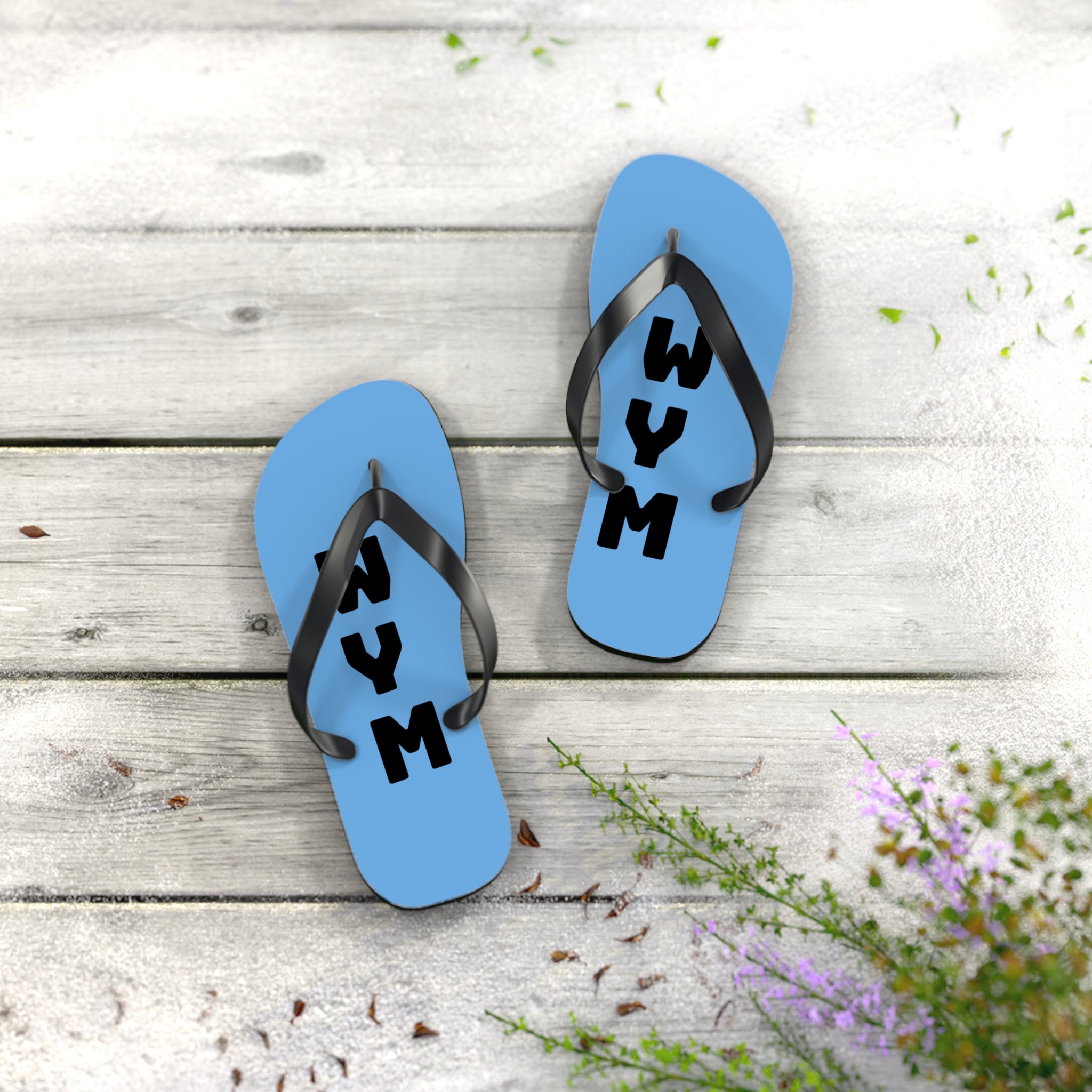 NYM Blue Flip Flops – Lightweight Beach Sandals with Vertical Logo