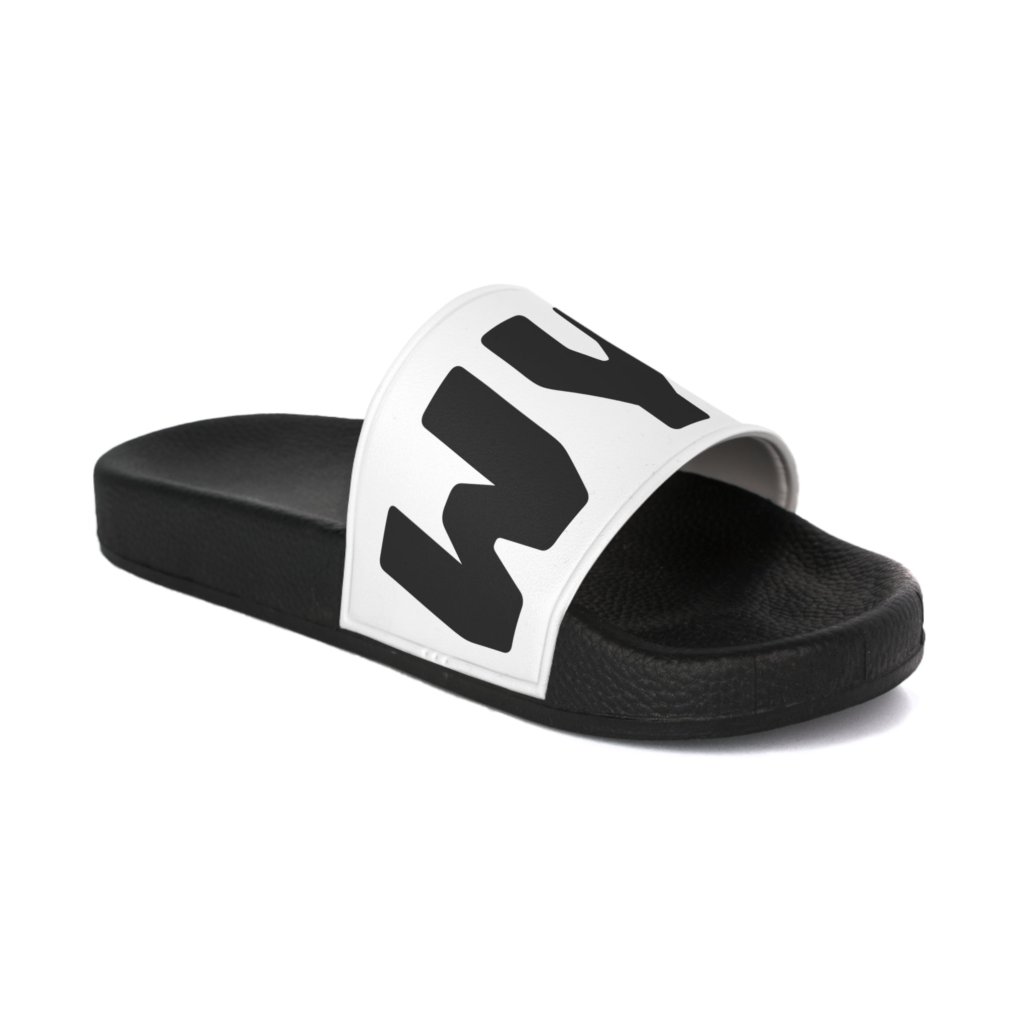 WAM Bold Logo Men’s Slide Sandals — Black & White Casual Pool Slides