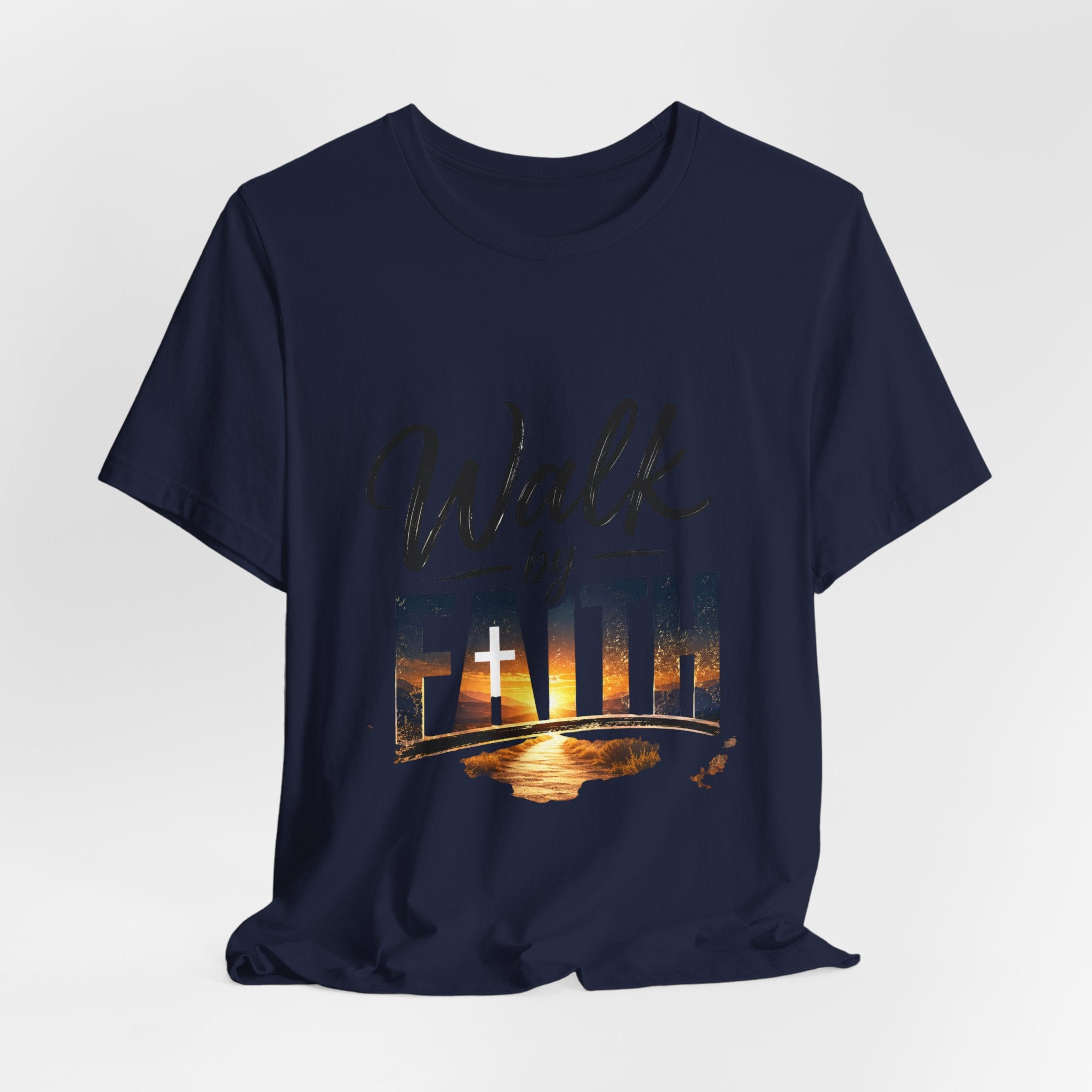 Wear Your Moment Women's Graphic T-Shirt – Walk by Faith Sunset Cross, Garment-Dyed, Sizes S–4XL