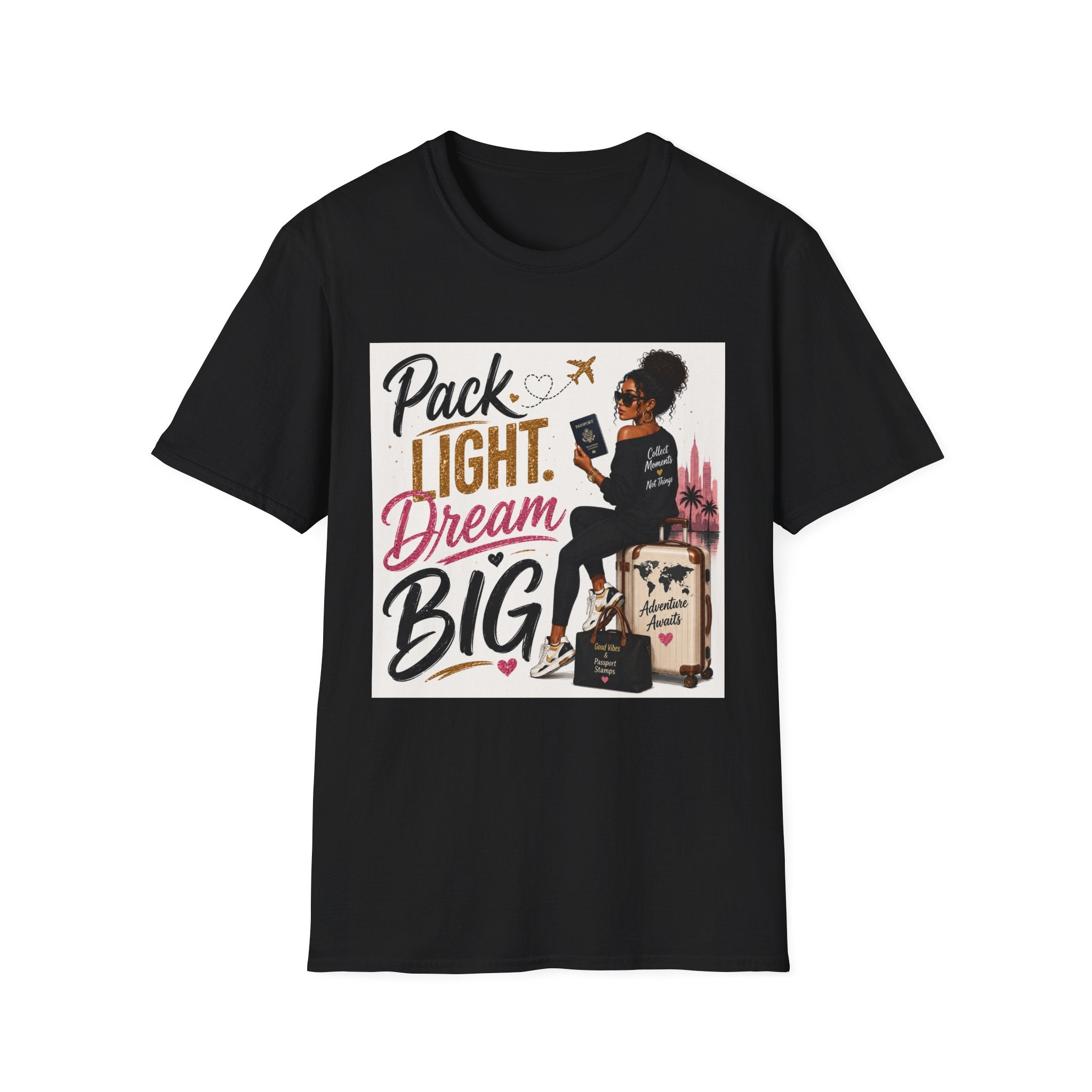 Pack Light Dream Big Travel T-Shirt — Inspirational Vacation Tee for Women