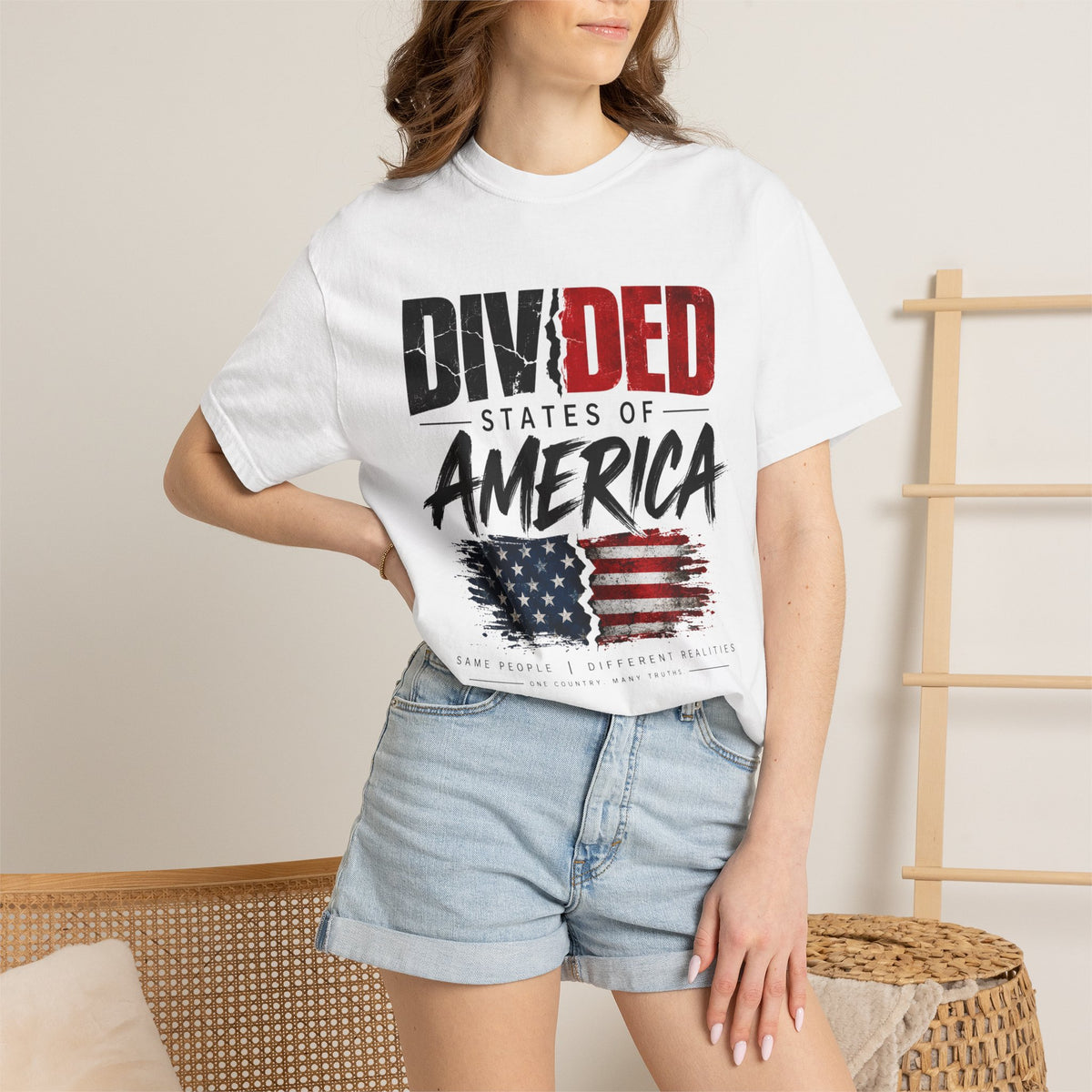 Divided States of America Graphic Tee — Distressed Flag Political T-Shirt