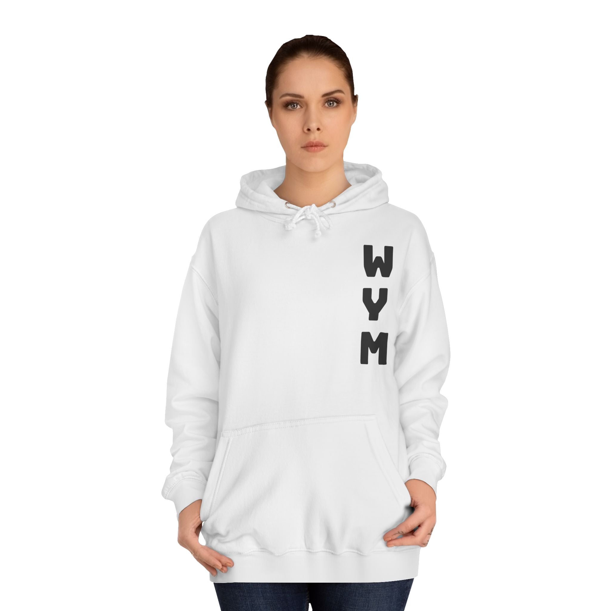 WYM Vertical Letter Hoodie — Minimal College-Style Pullover
