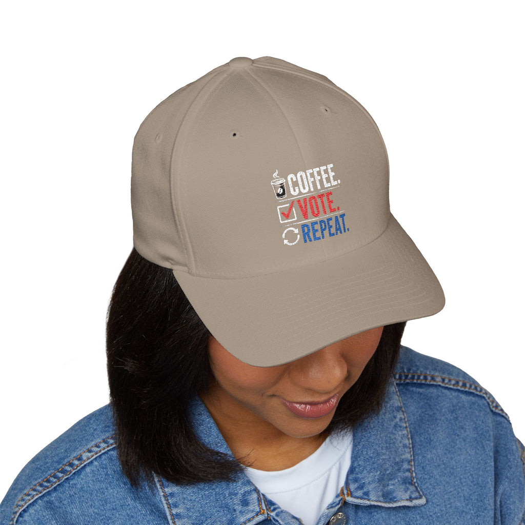 Embroidered 'Coffee. Vote. Repeat.' Cap — Political Activism Baseball Hat