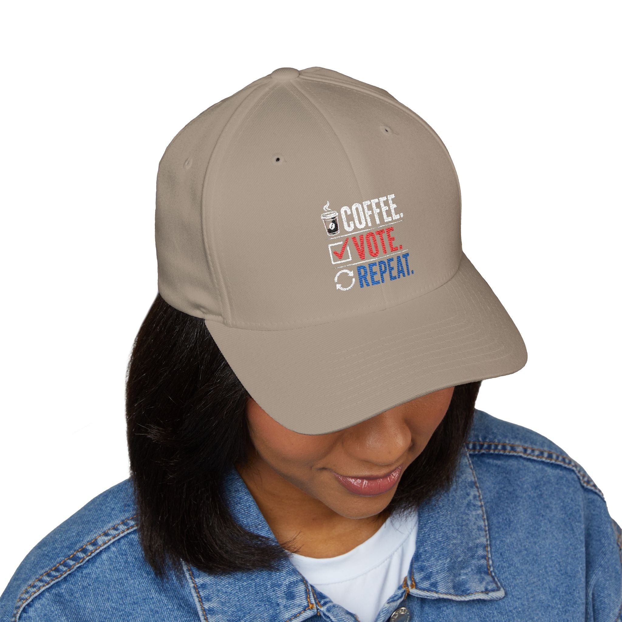 Embroidered 'Coffee. Vote. Repeat.' Cap — Political Activism Baseball Hat