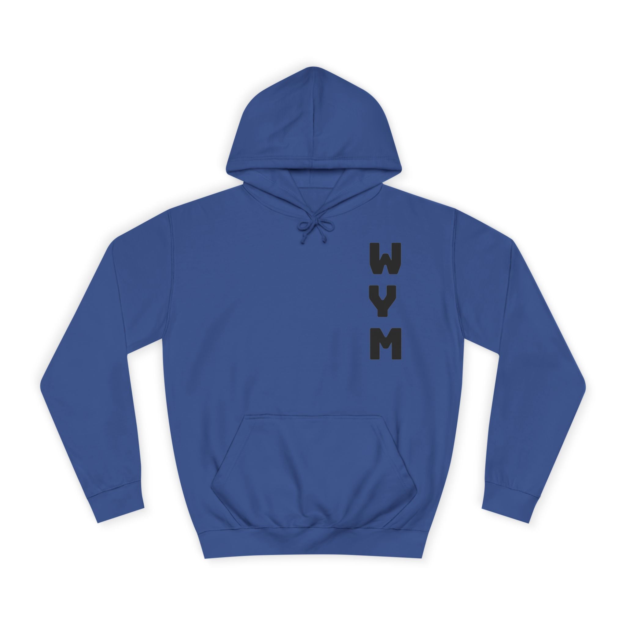 WYM Vertical Letter Hoodie — Minimal College-Style Pullover