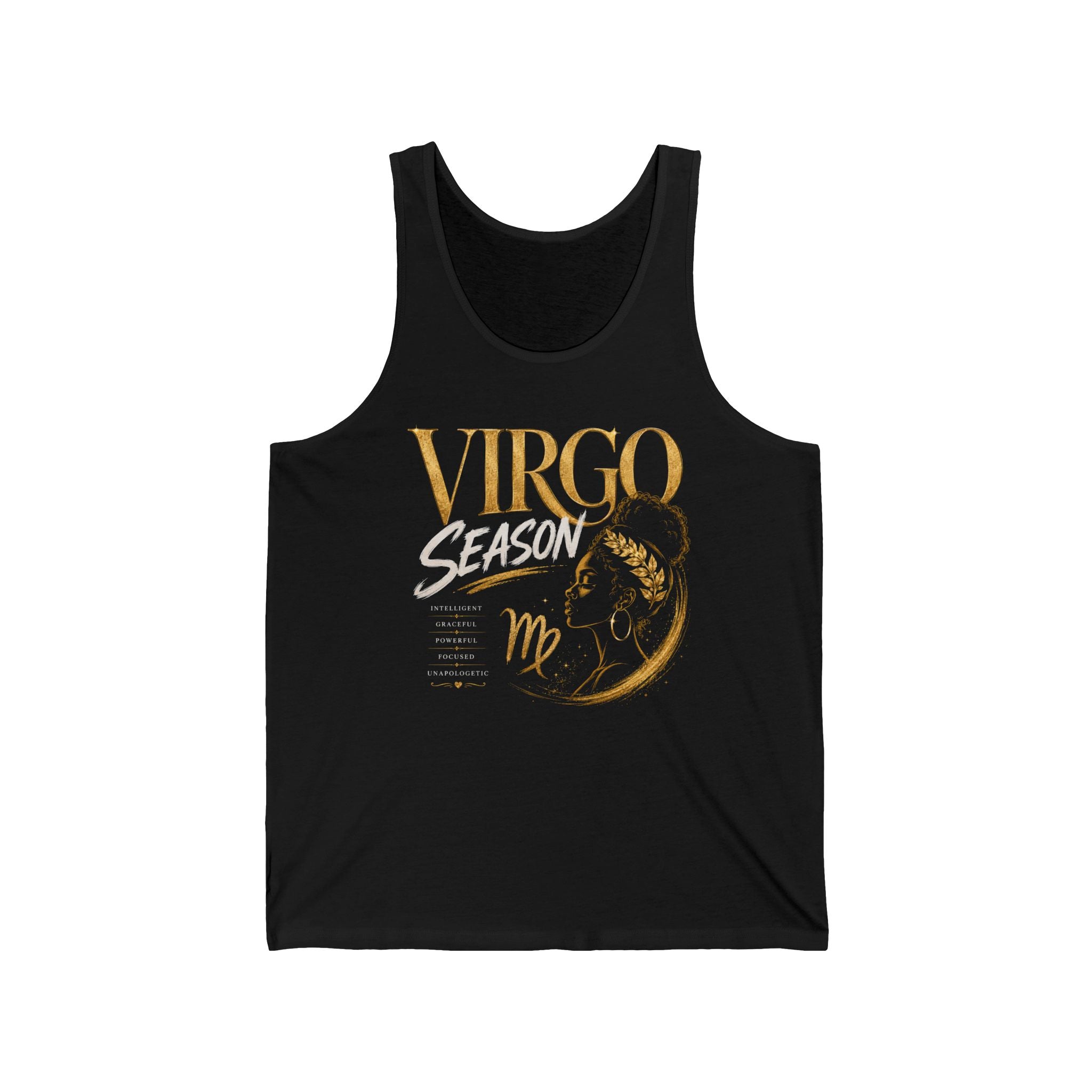 Virgo Season Tank Top – Gold Zodiac Graphic