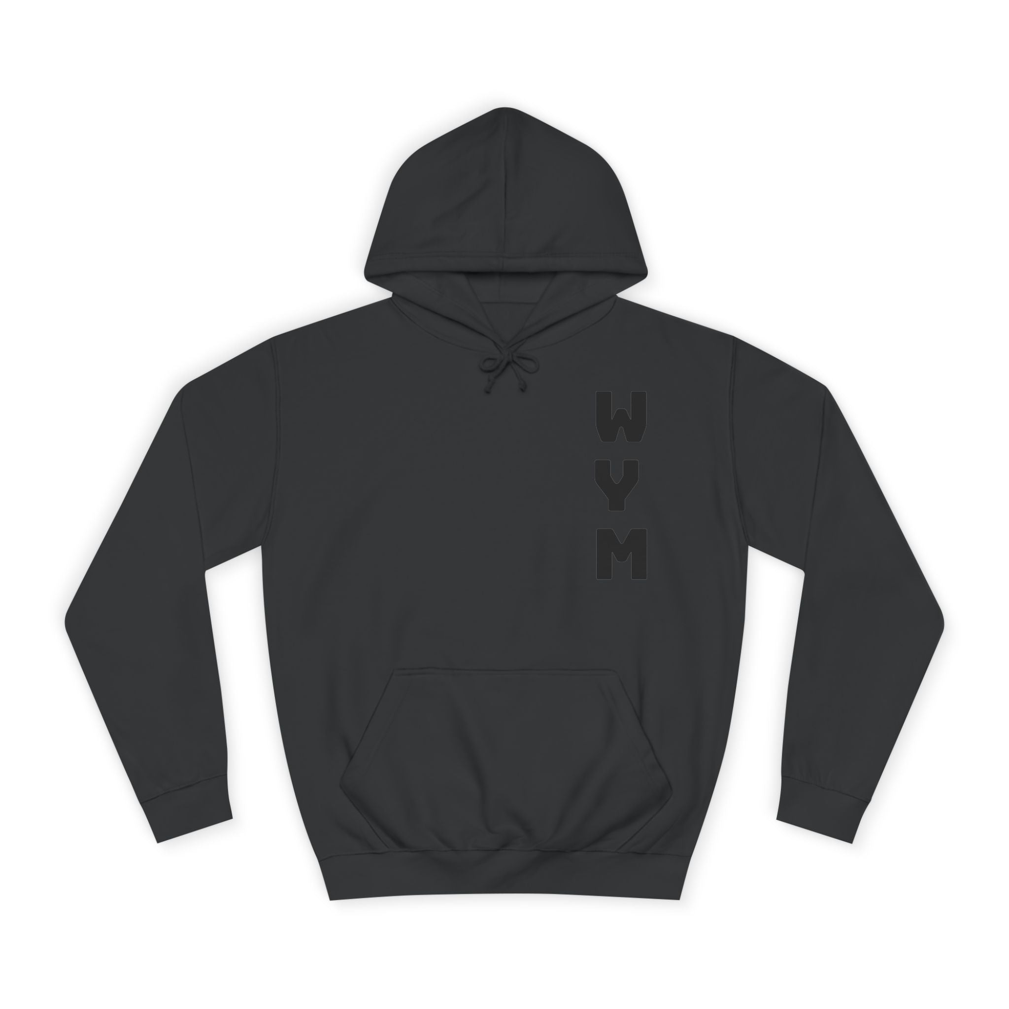 WYM Vertical Letter Hoodie — Minimal College-Style Pullover