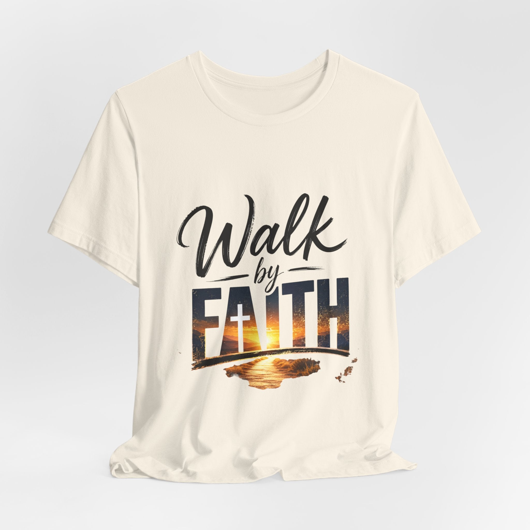 Wear Your Moment Women's Graphic T-Shirt – Walk by Faith Sunset Cross, Garment-Dyed, Sizes S–4XL