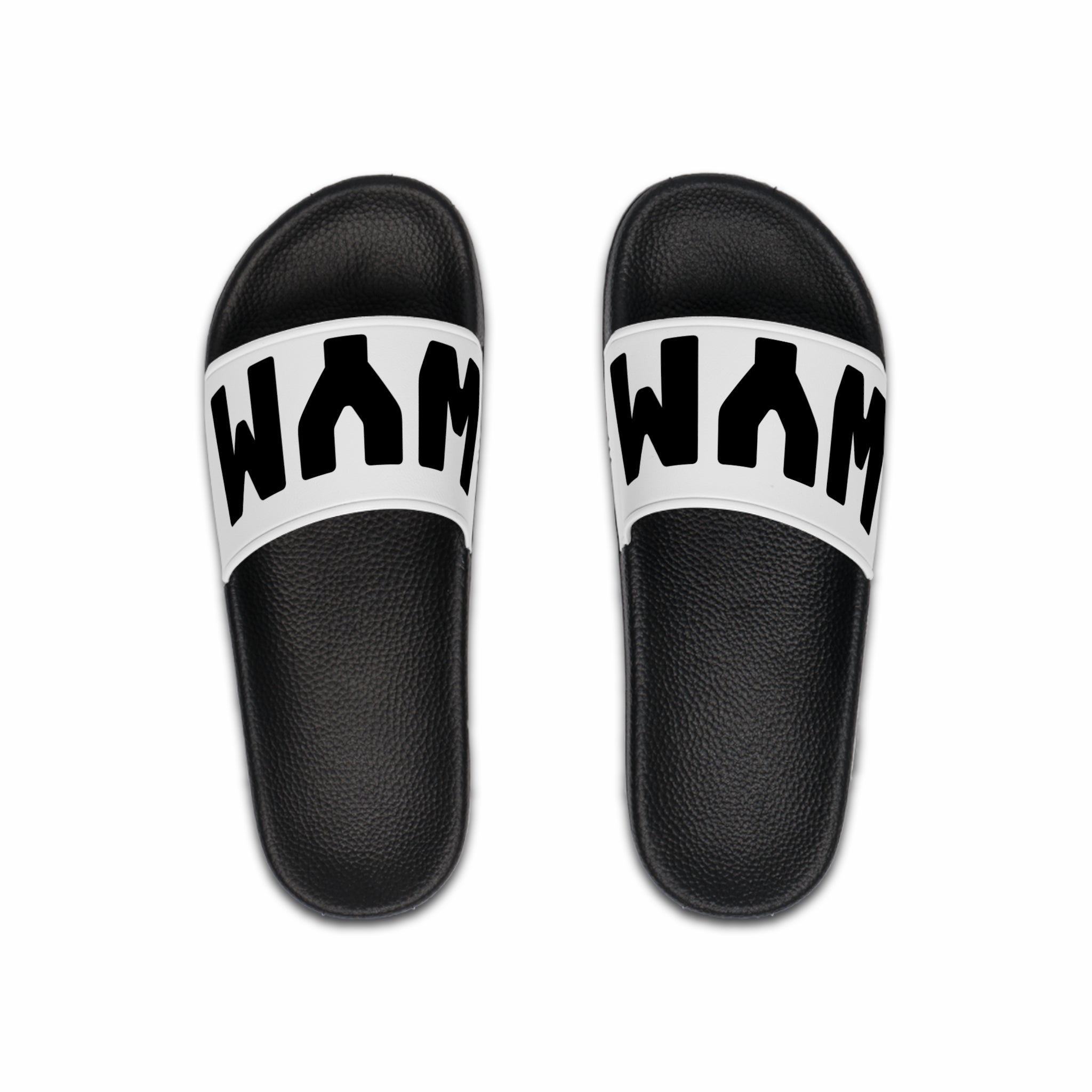 WAM Bold Logo Men’s Slide Sandals — Black & White Casual Pool Slides