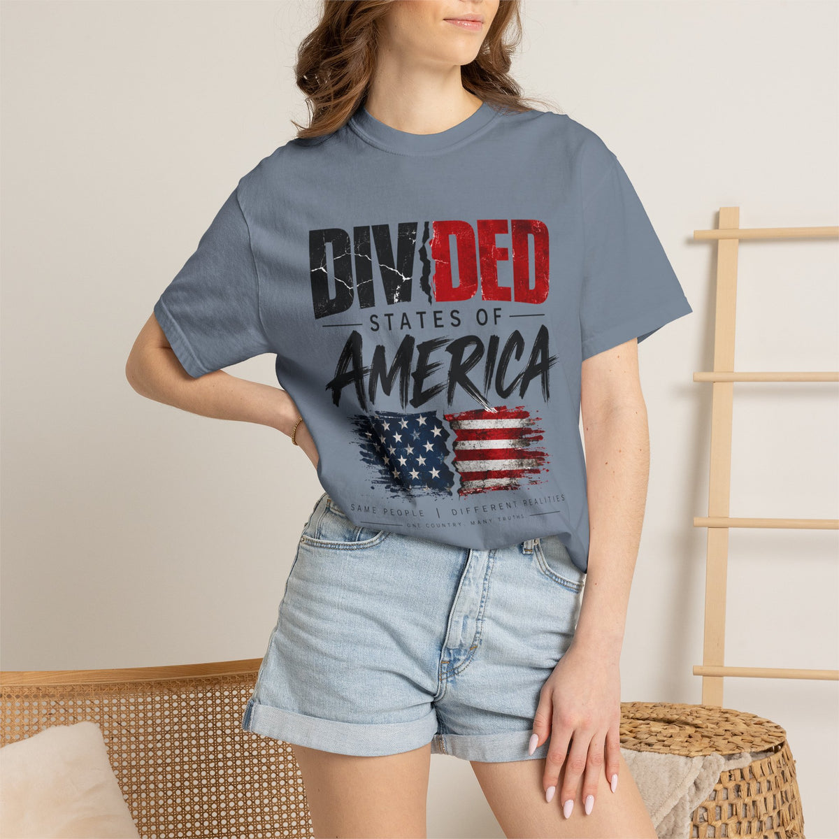 Divided States of America Graphic Tee — Distressed Flag Political T-Shirt