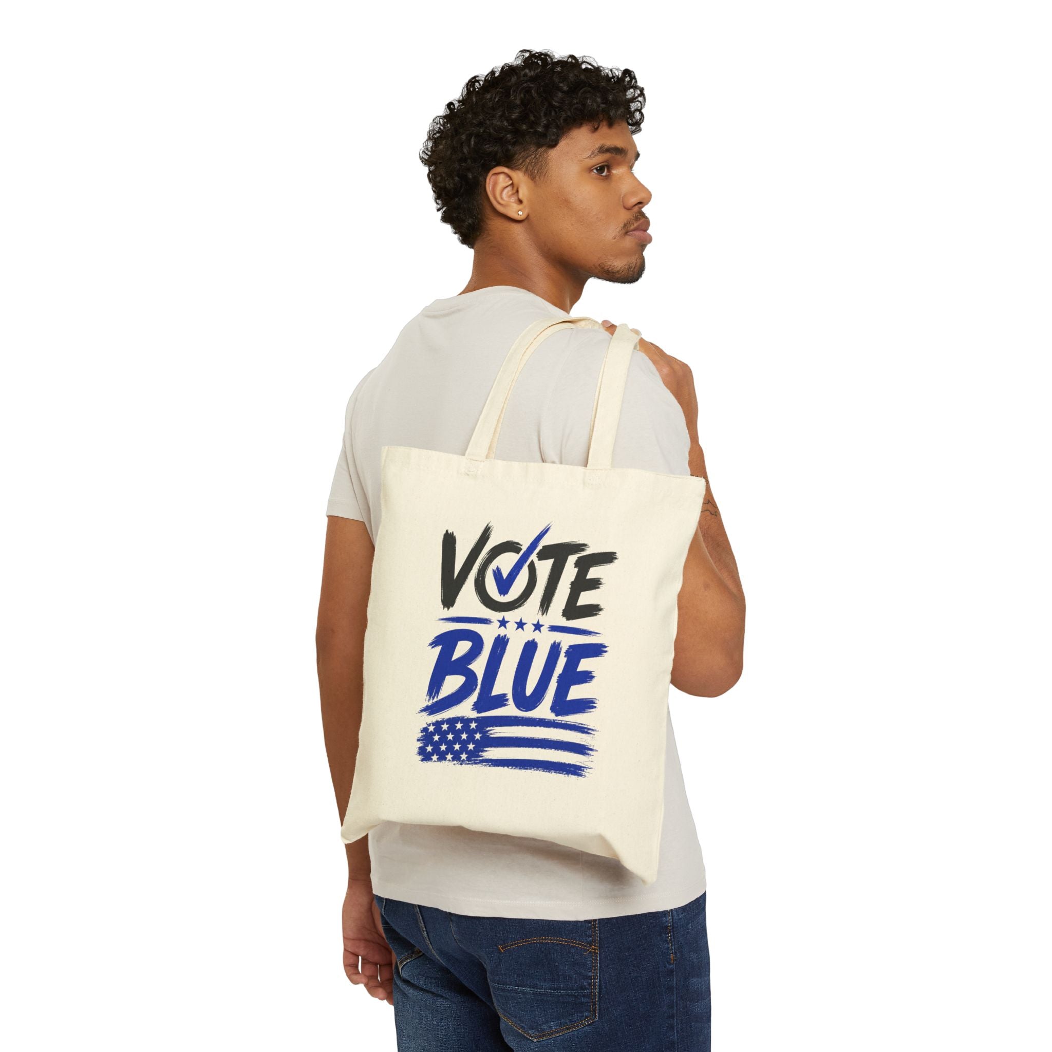 Vote Blue Canvas Tote Bag — Patriotic "Vote Blue" Reusable Grocery & Protest Tote