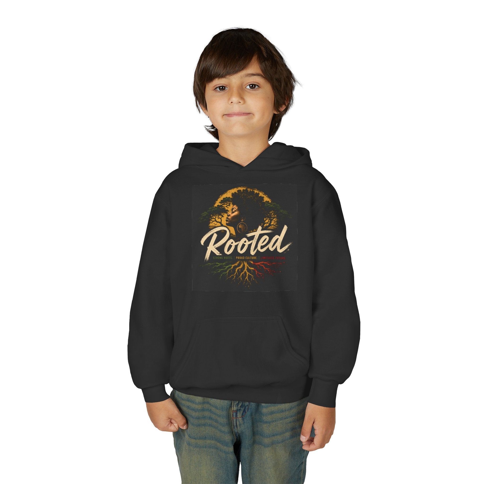 Rooted Youth Hoodie — Tree of Roots Graphic Pullover for Kids