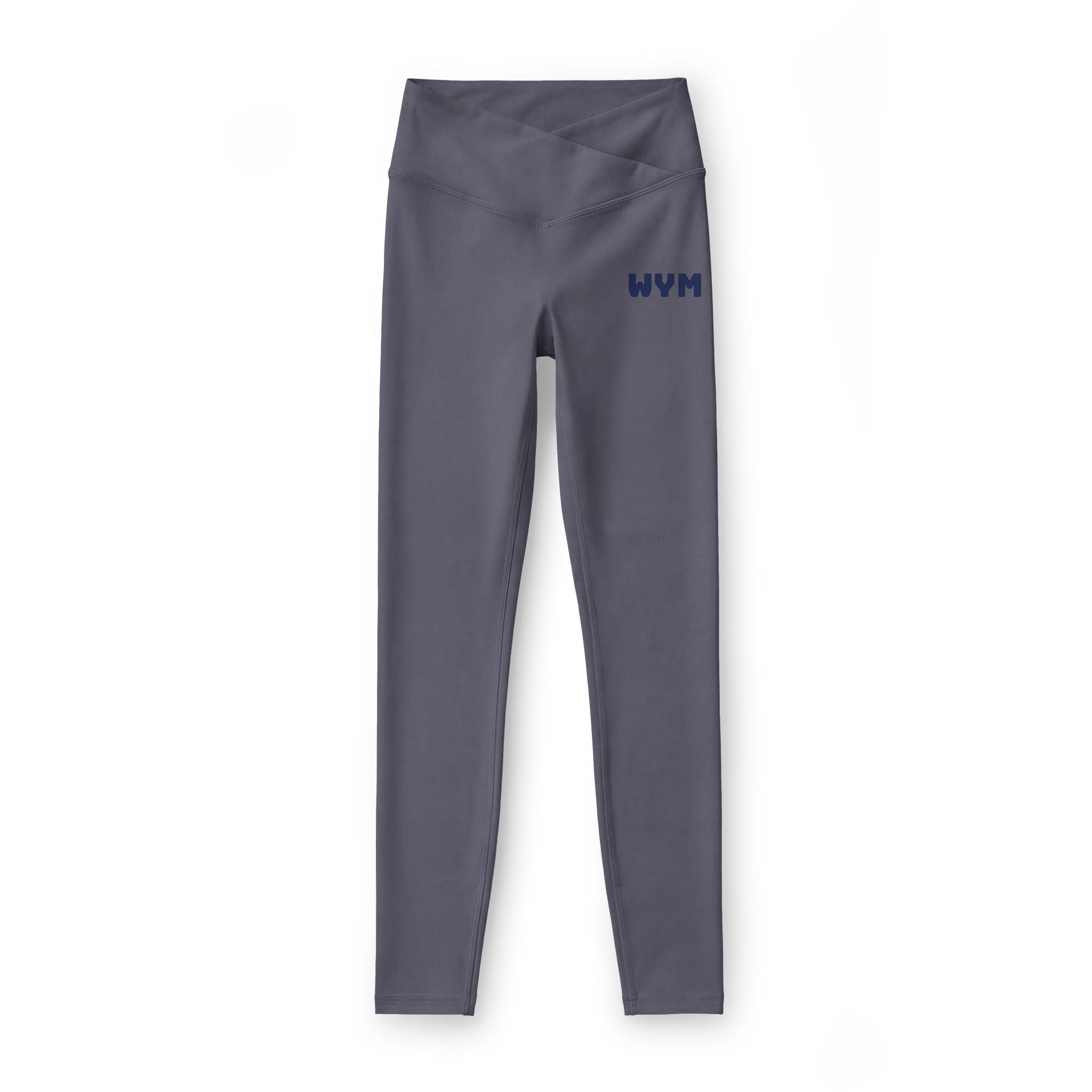 Women’s Luxe Leggings — Black High-Waist V-Cut Activewear with Small Blue 'WVM' Logo
