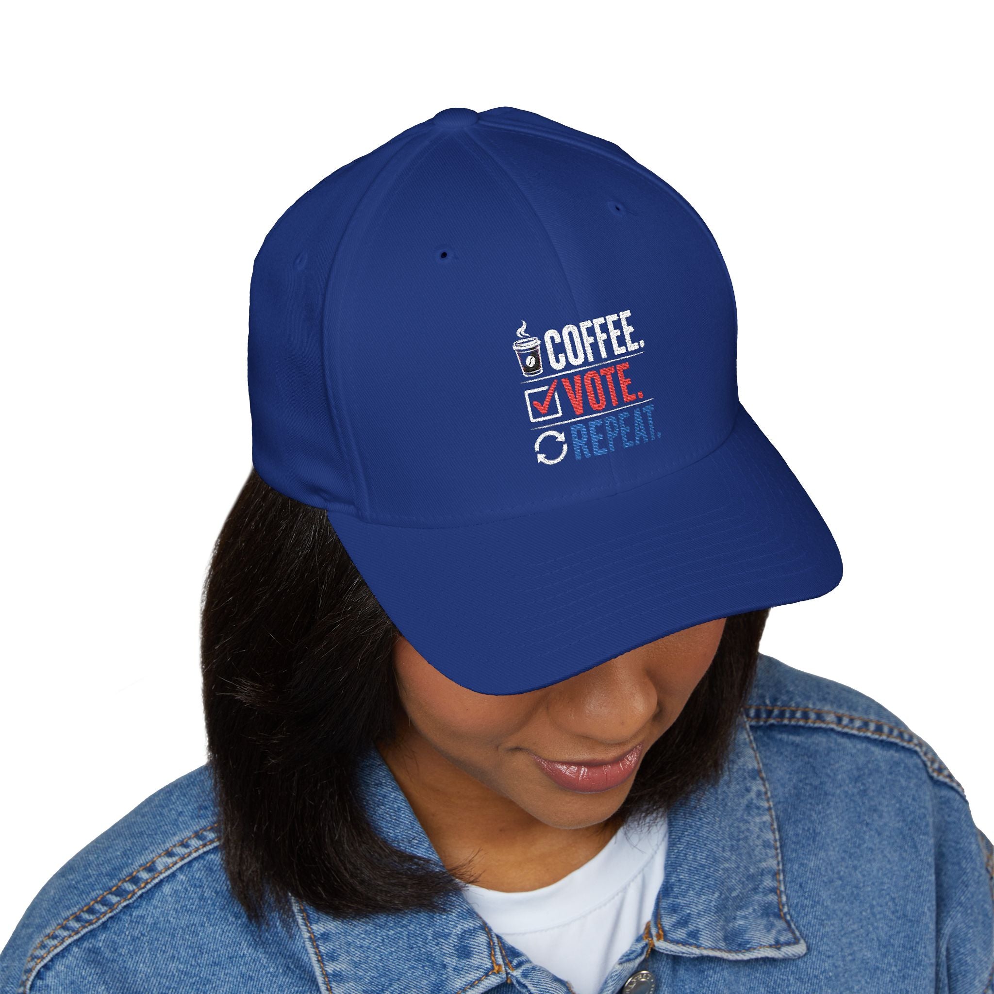 Embroidered 'Coffee. Vote. Repeat.' Cap — Political Activism Baseball Hat