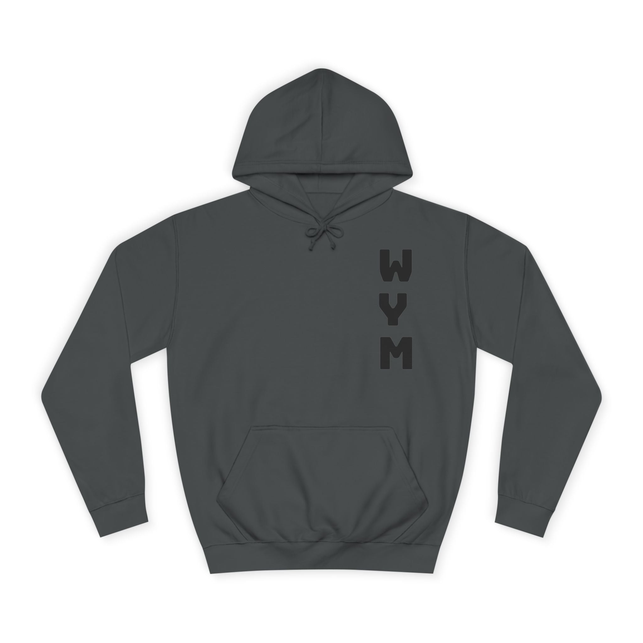 WYM Vertical Letter Hoodie — Minimal College-Style Pullover
