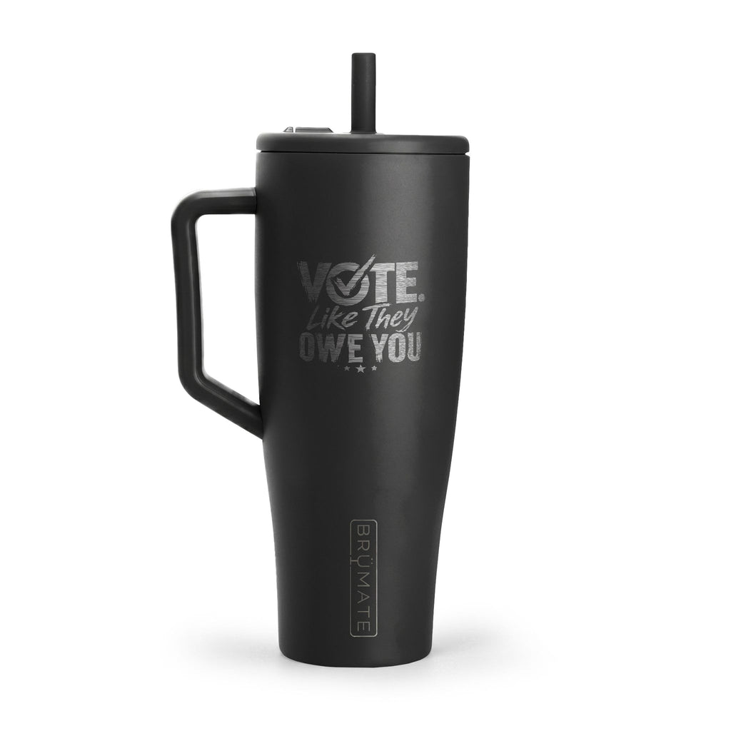 40oz Engraved Insulated Tumbler — "Vote Like They Owe You" Travel Mug with Handle & Lid