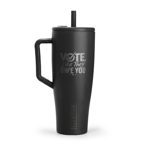 40oz Engraved Insulated Tumbler — "Vote Like They Owe You" Travel Mug with Handle & Lid