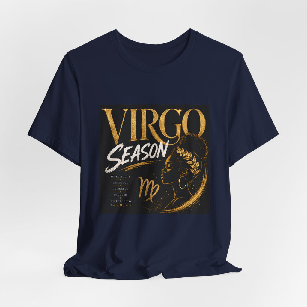 Virgo Season T-Shirt — Gold Astrology Tee with 'Virgo Season' Text