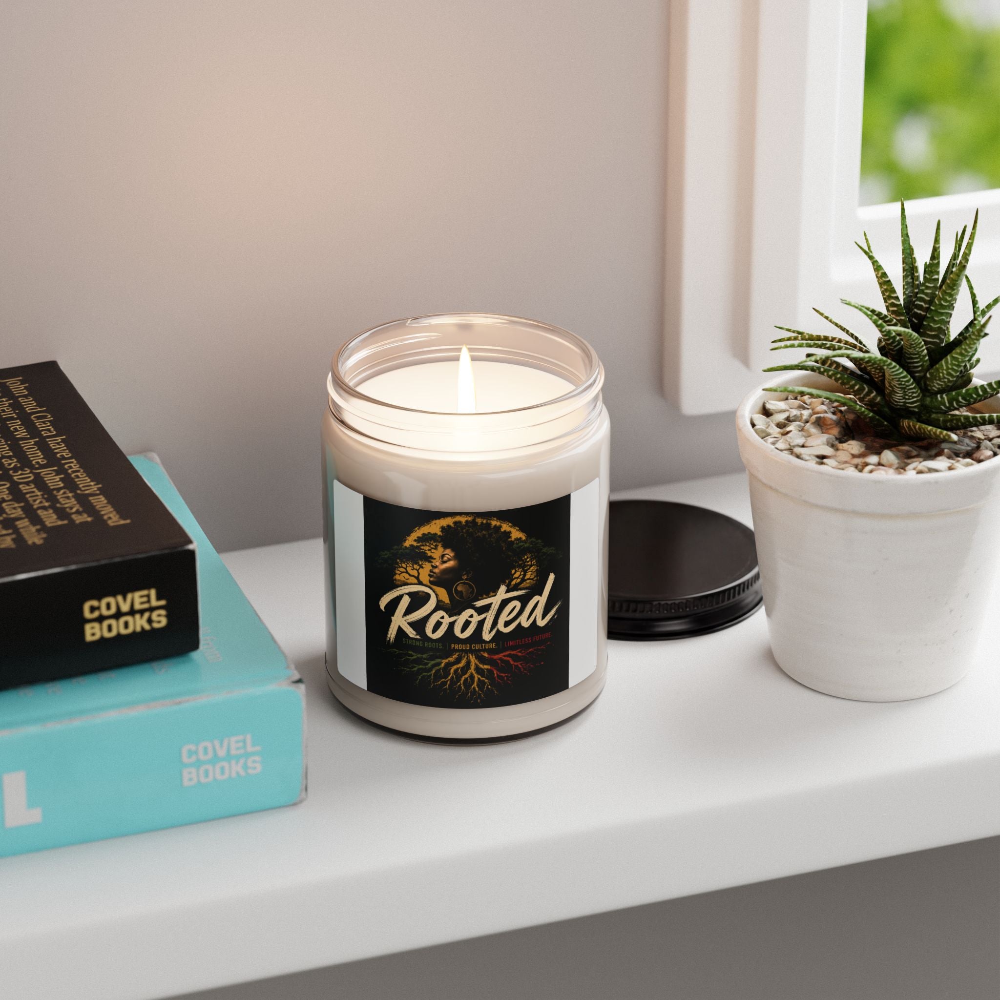 Rooted Soy Candle — 9oz Scented Jar Candle with Afro Tree Design