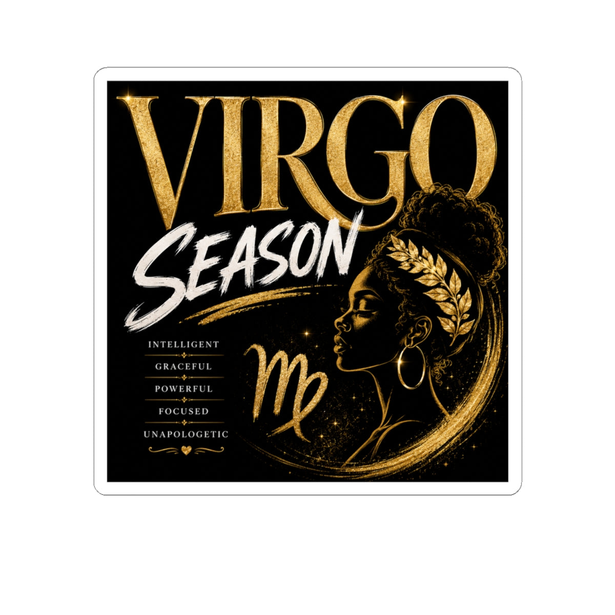 Virgo Season Kiss-Cut Sticker — Gold Zodiac Virgo Design
