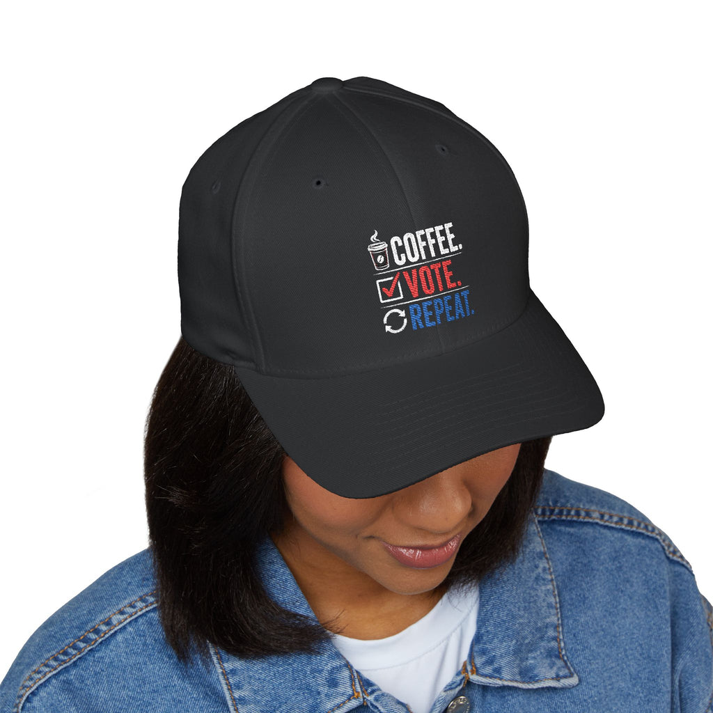 Embroidered 'Coffee. Vote. Repeat.' Cap — Political Activism Baseball Hat