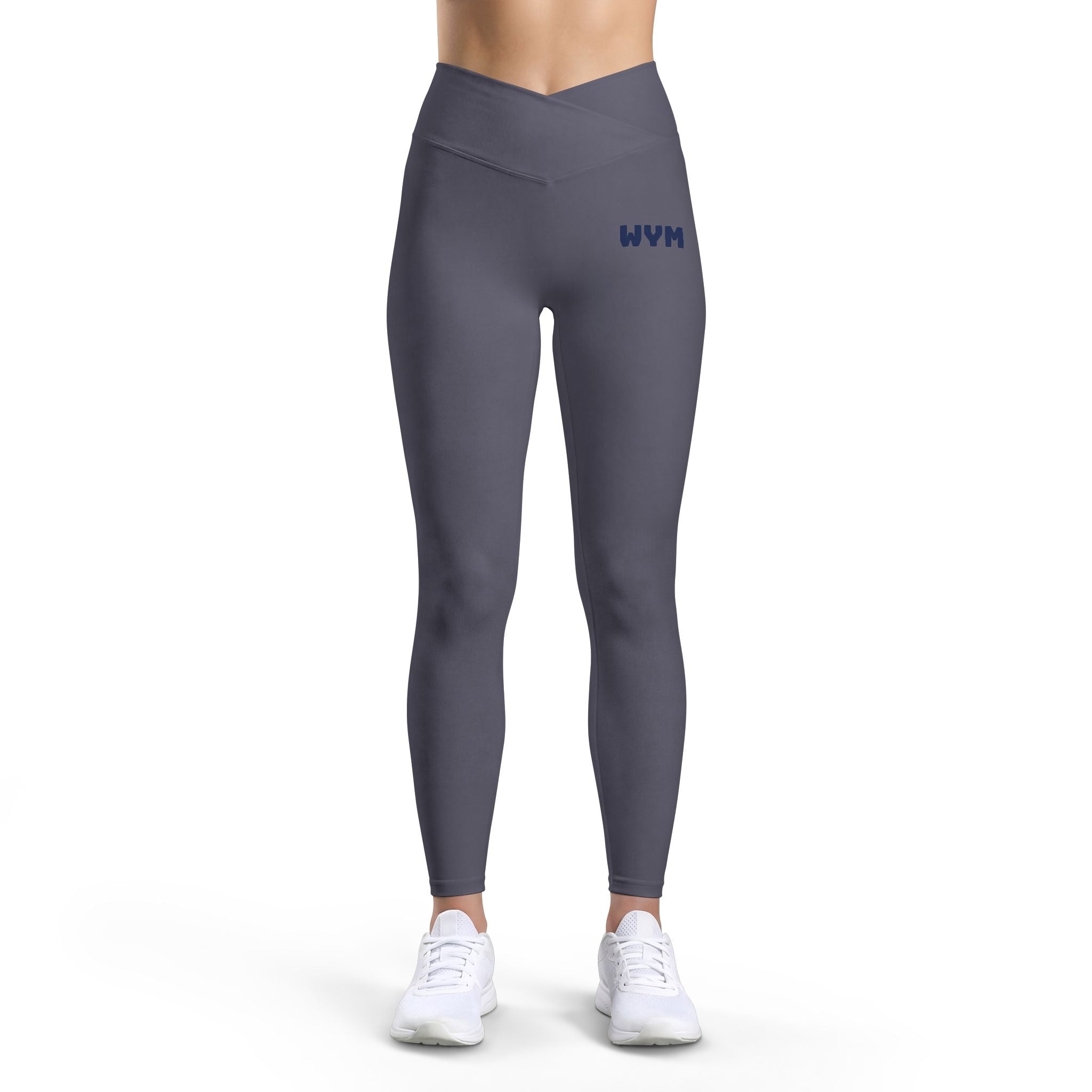 Women’s Luxe Leggings — Black High-Waist V-Cut Activewear with Small Blue 'WVM' Logo