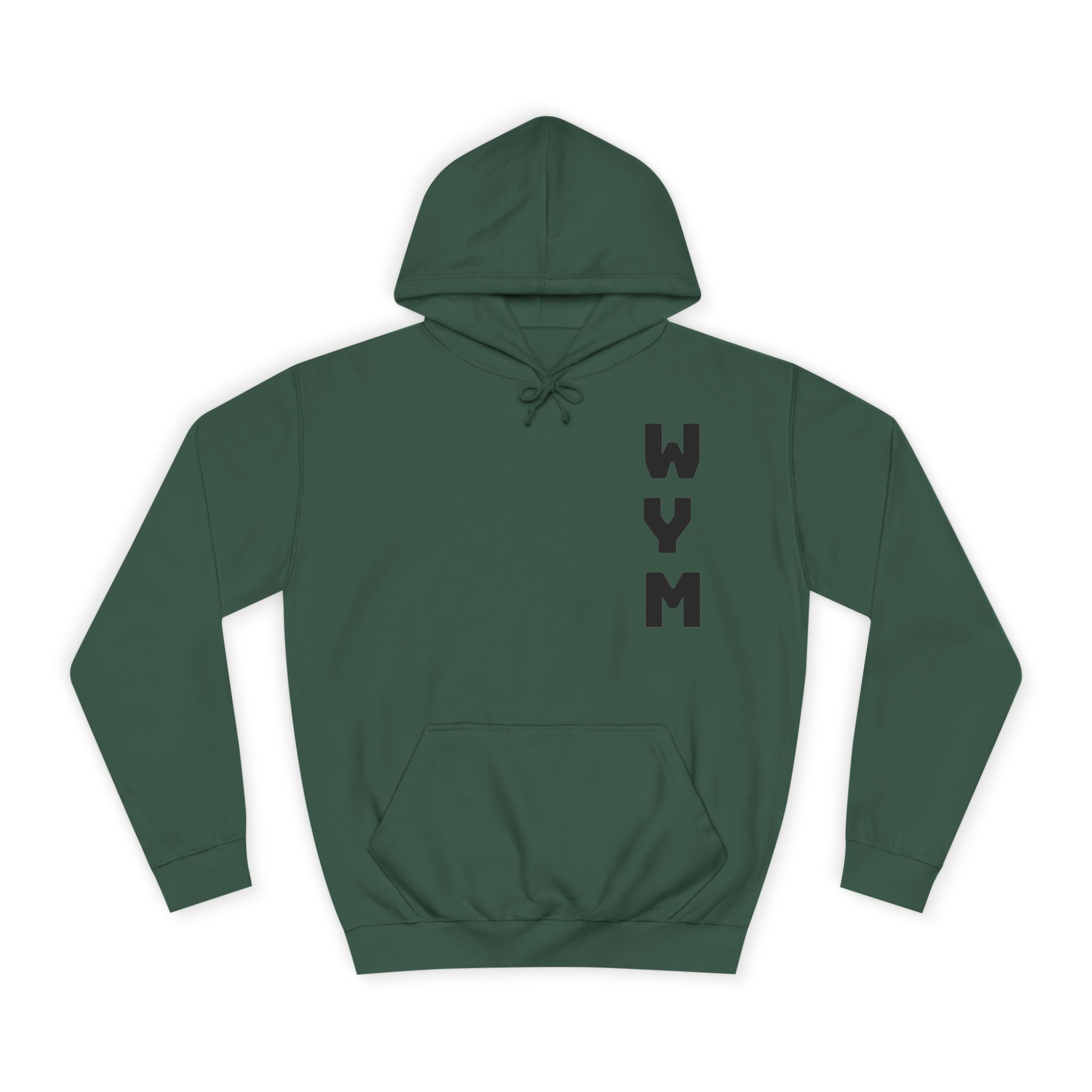 WYM Vertical Letter Hoodie — Minimal College-Style Pullover