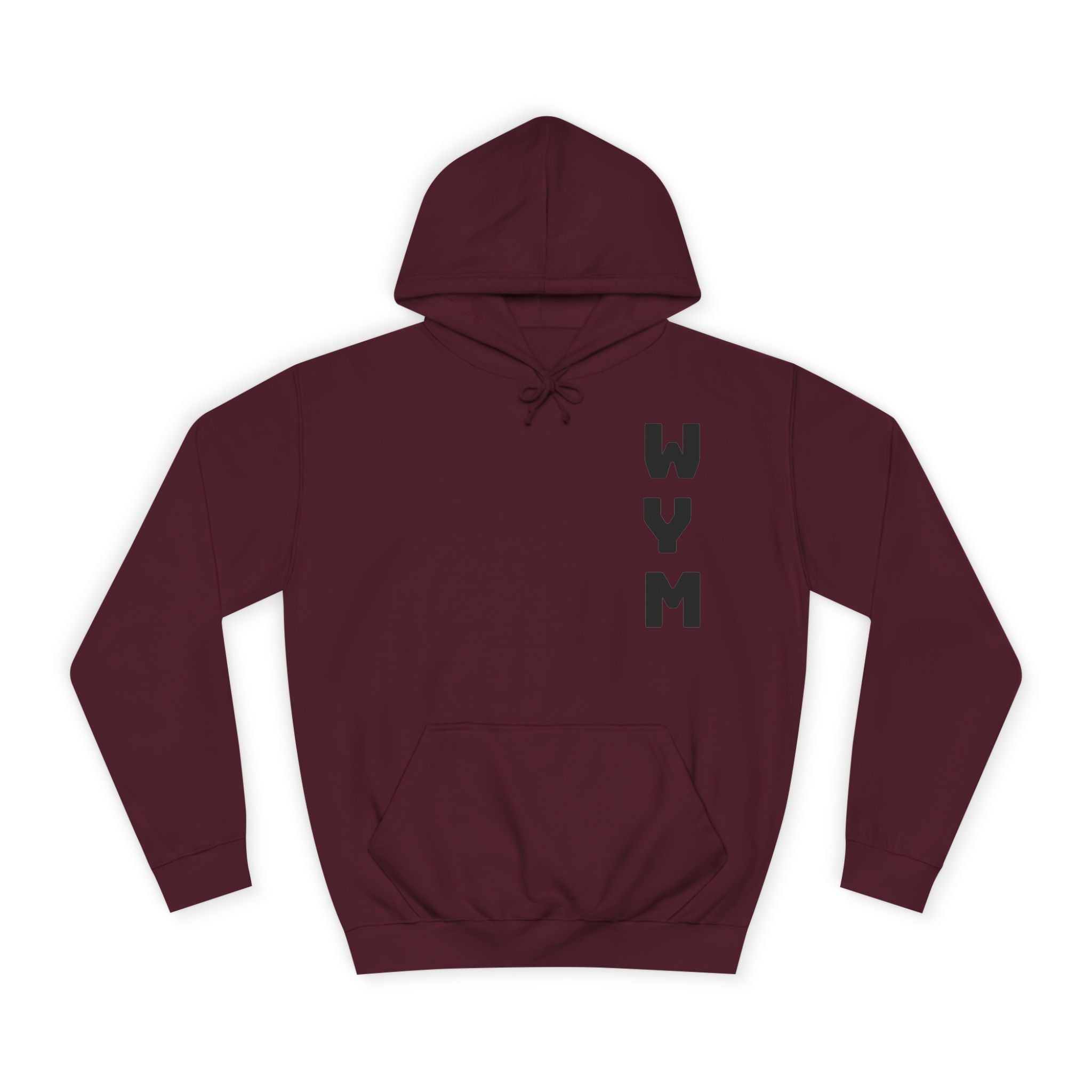 WYM Vertical Letter Hoodie — Minimal College-Style Pullover