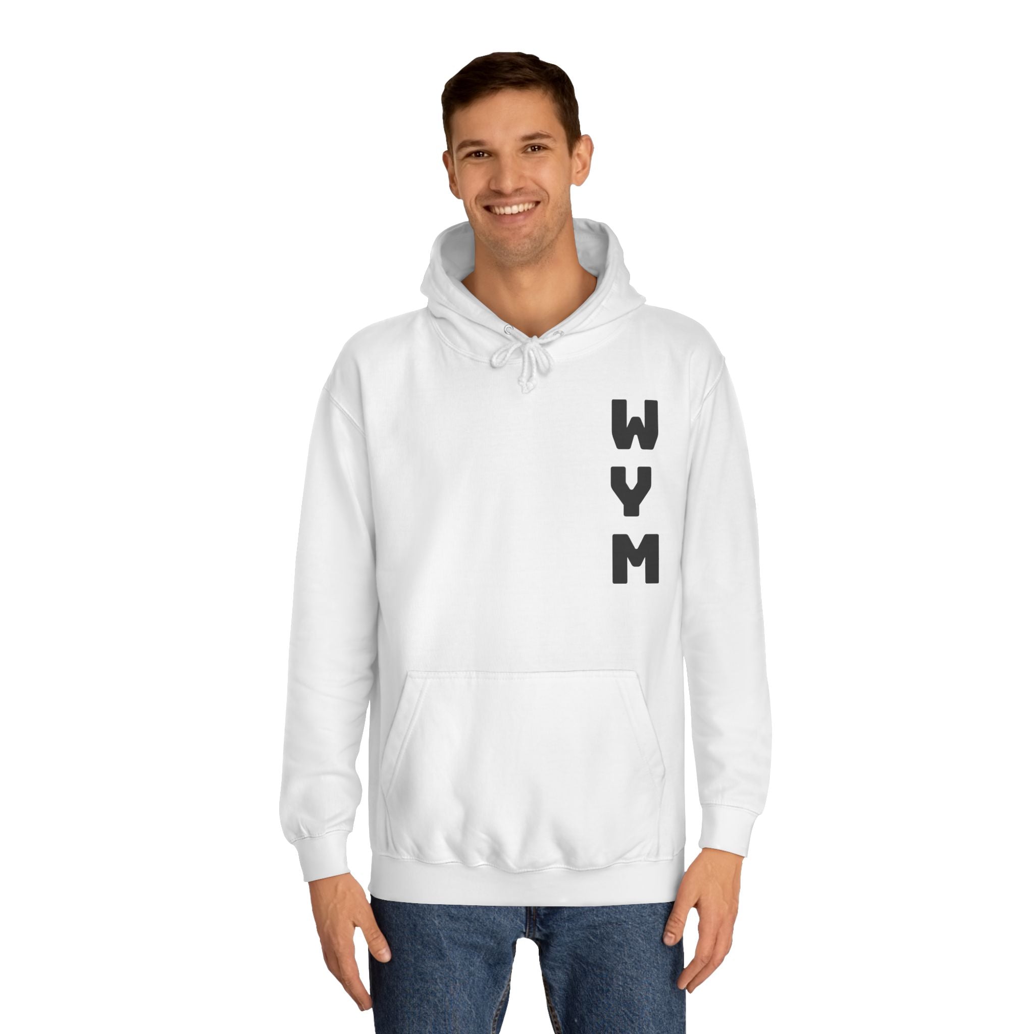 WYM Vertical Letter Hoodie — Minimal College-Style Pullover