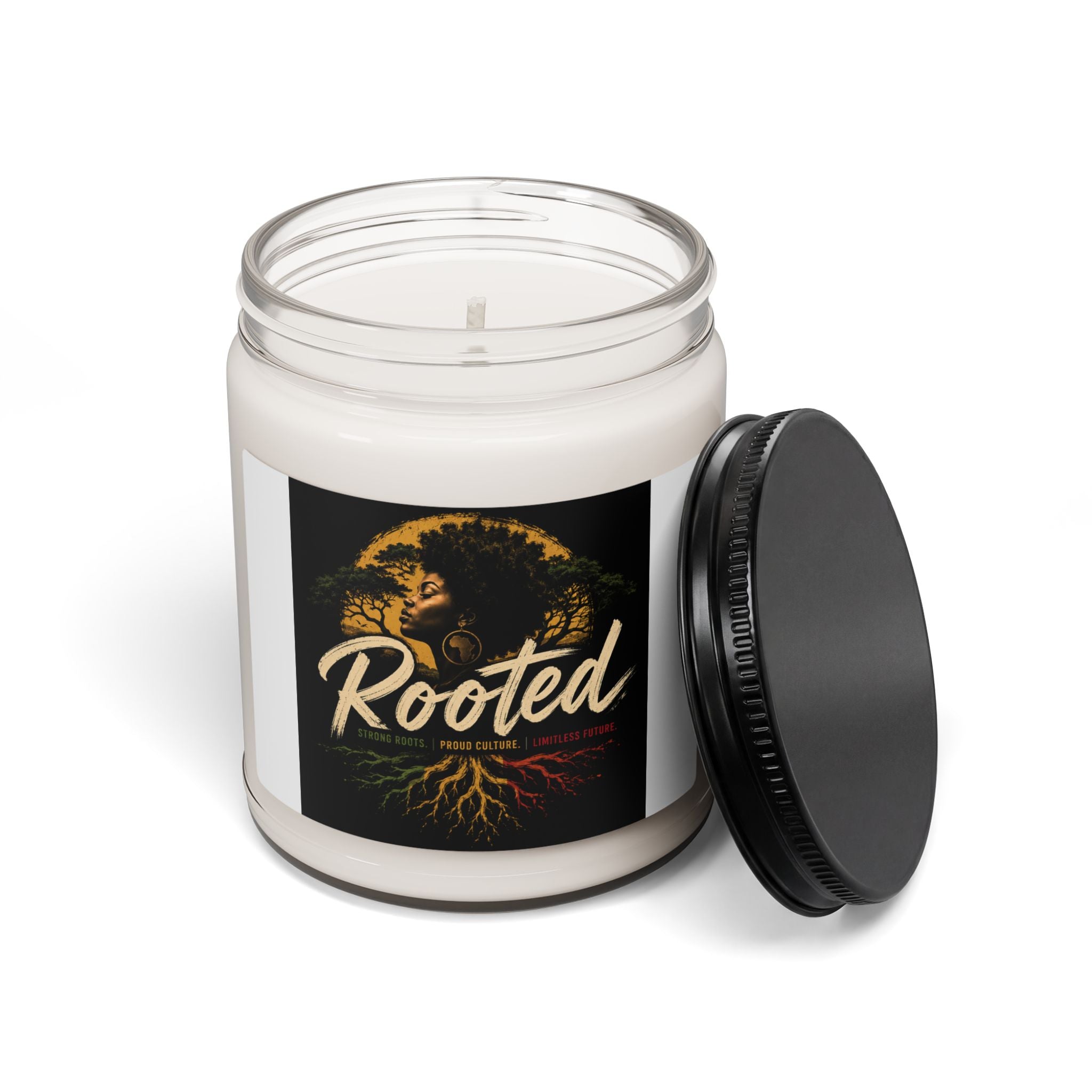 Rooted Soy Candle — 9oz Scented Jar Candle with Afro Tree Design