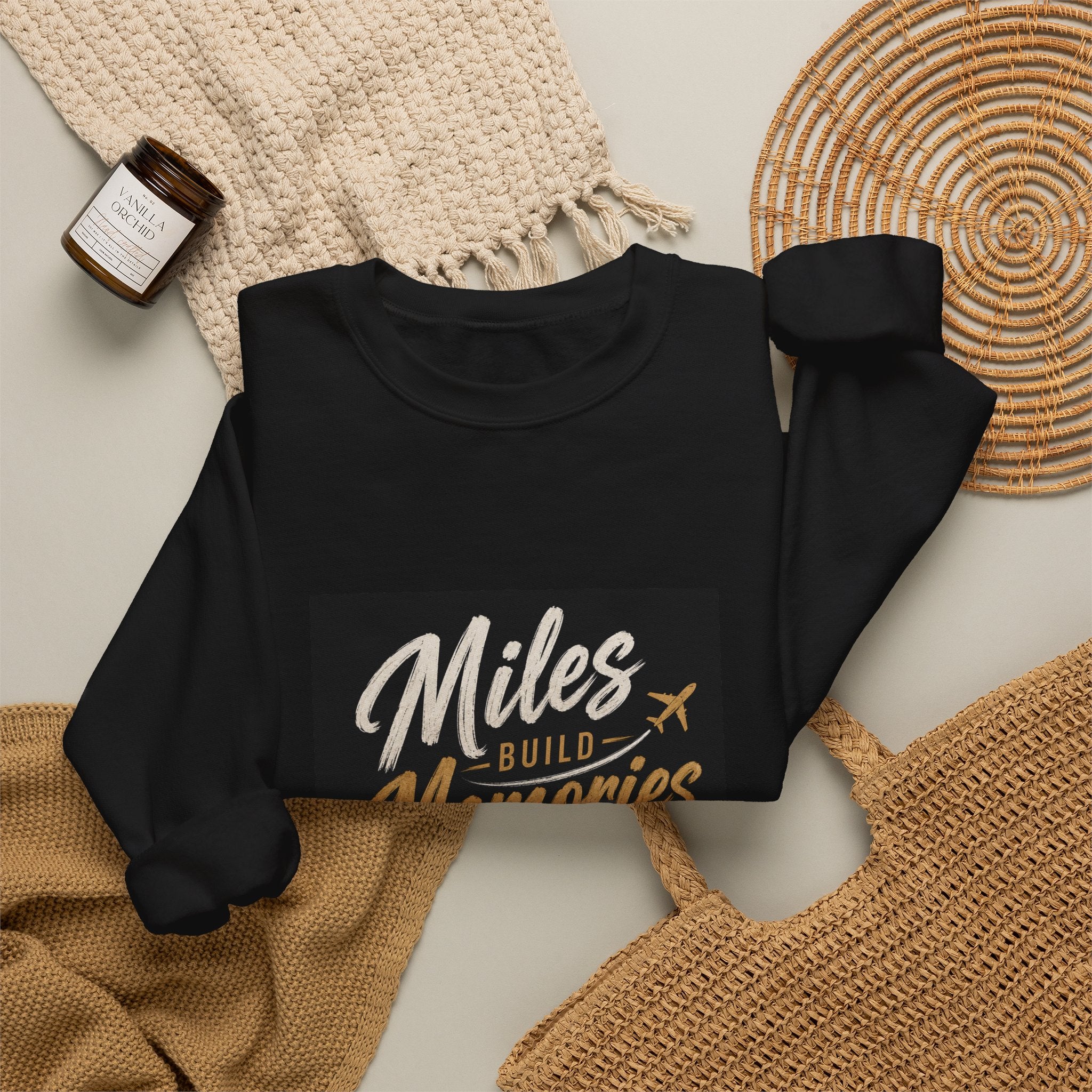 Crewneck Sweatshirt — "Miles Build Memories" Travel Graphic