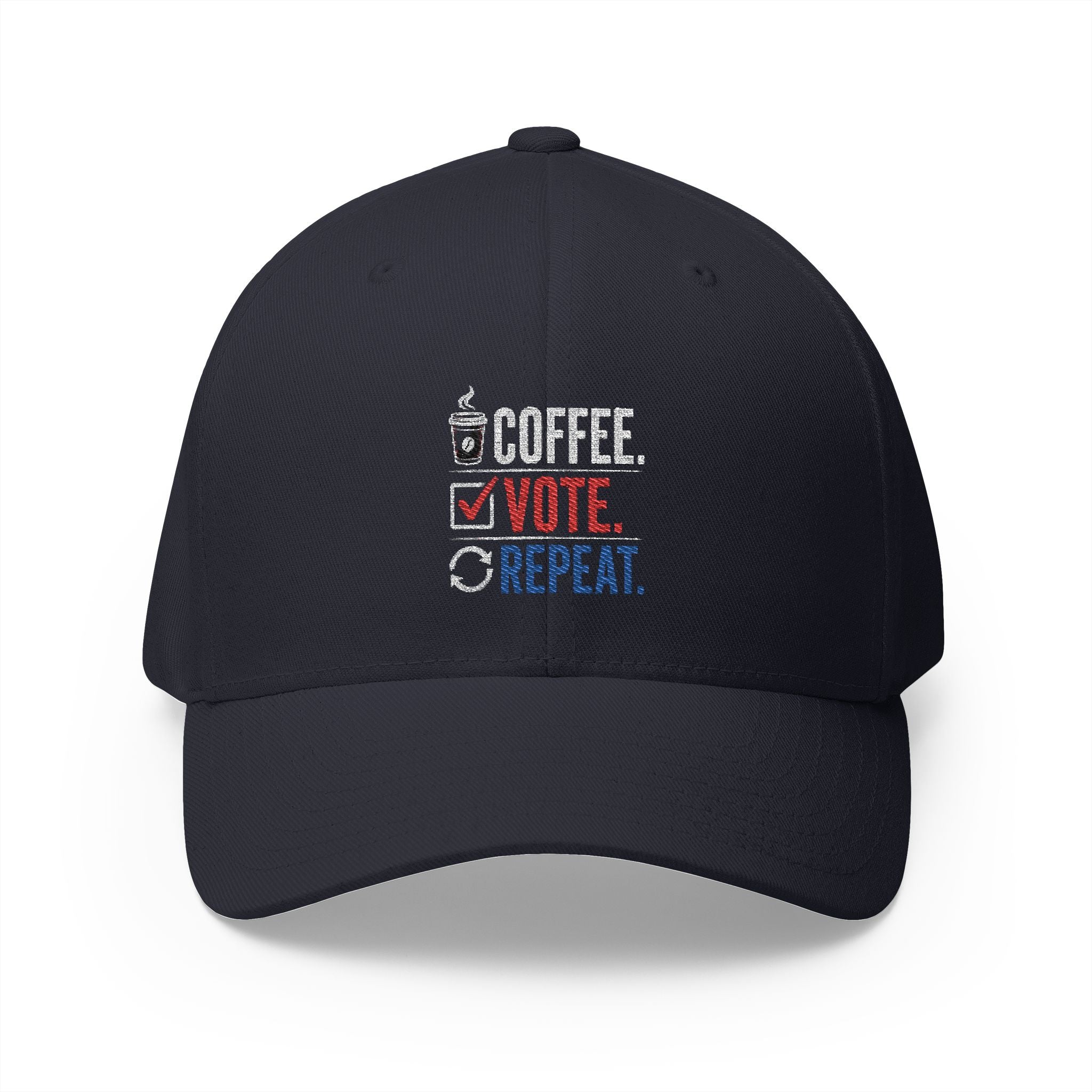 Embroidered 'Coffee. Vote. Repeat.' Cap — Political Activism Baseball Hat
